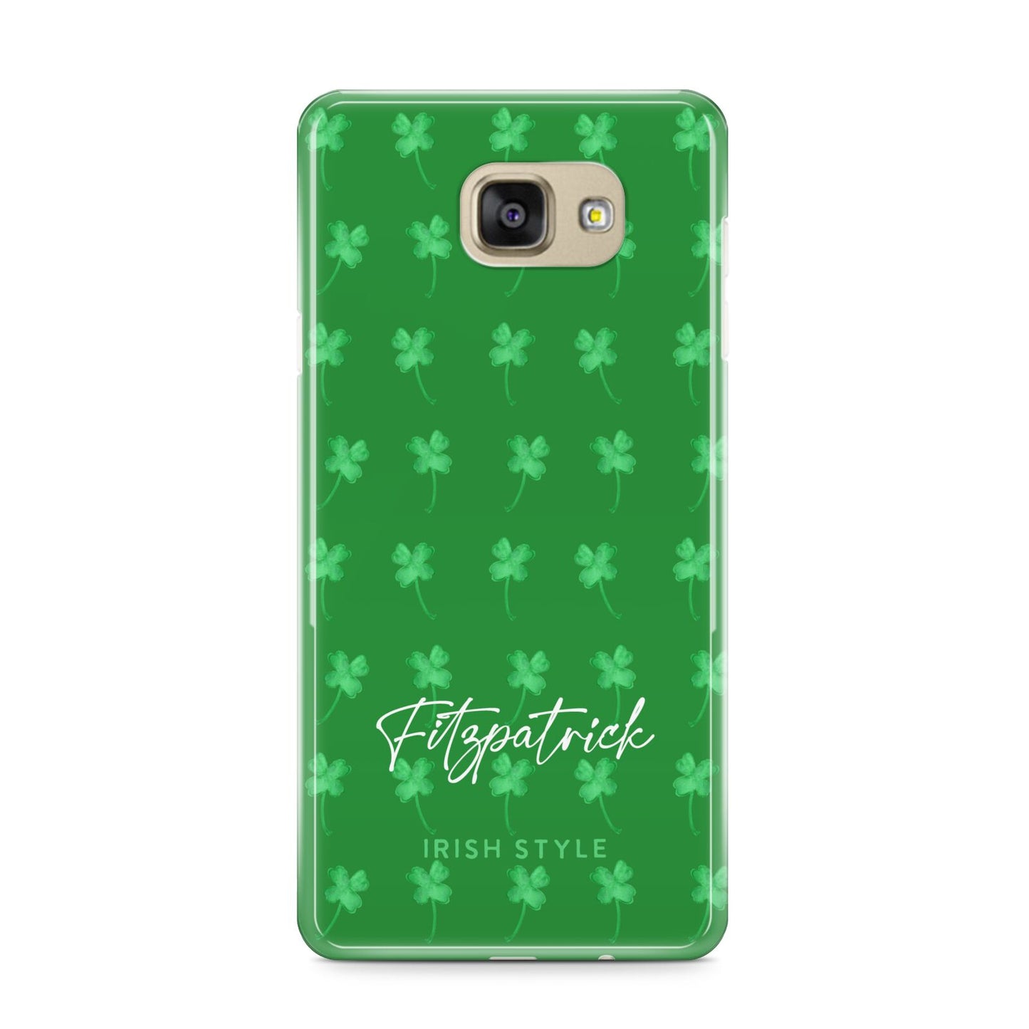 Personalised Green Shamrock Samsung Galaxy A9 2016 Case on gold phone