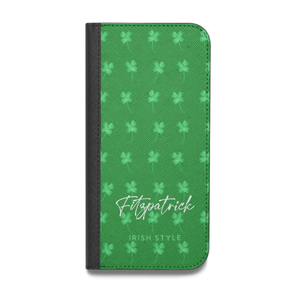 Personalised Green Shamrock Vegan Leather Flip iPhone Case