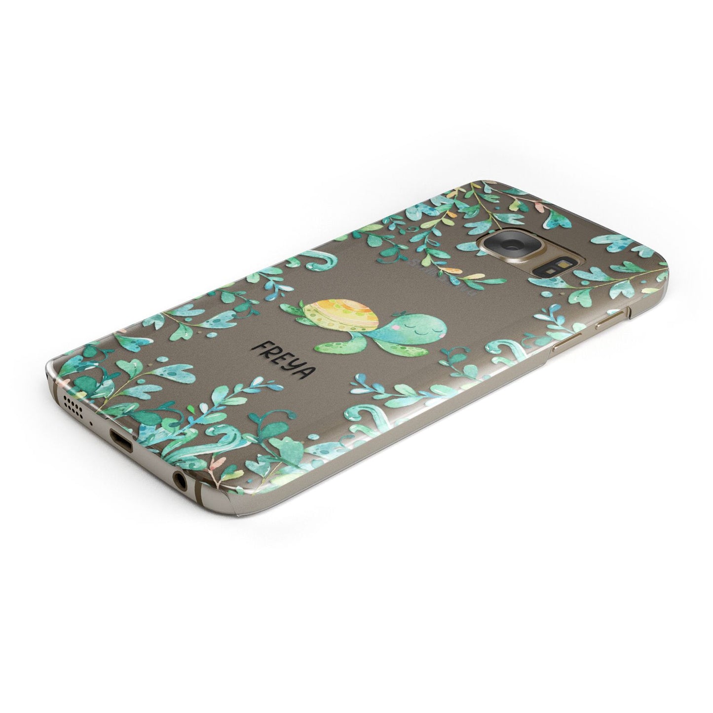 Personalised Green Turtle Protective Samsung Galaxy Case Angled Image