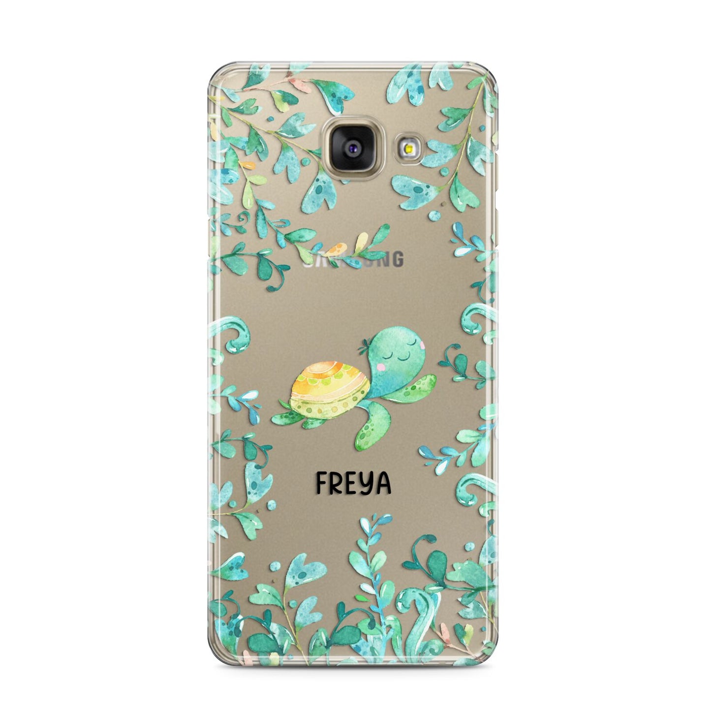 Personalised Green Turtle Samsung Galaxy A3 2016 Case on gold phone