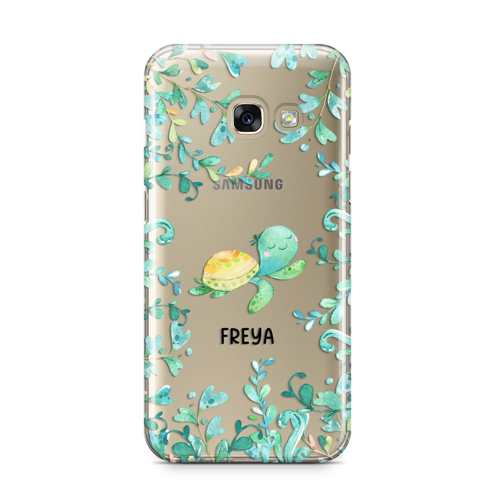 Personalised Green Turtle Samsung Galaxy A3 2017 Case on gold phone