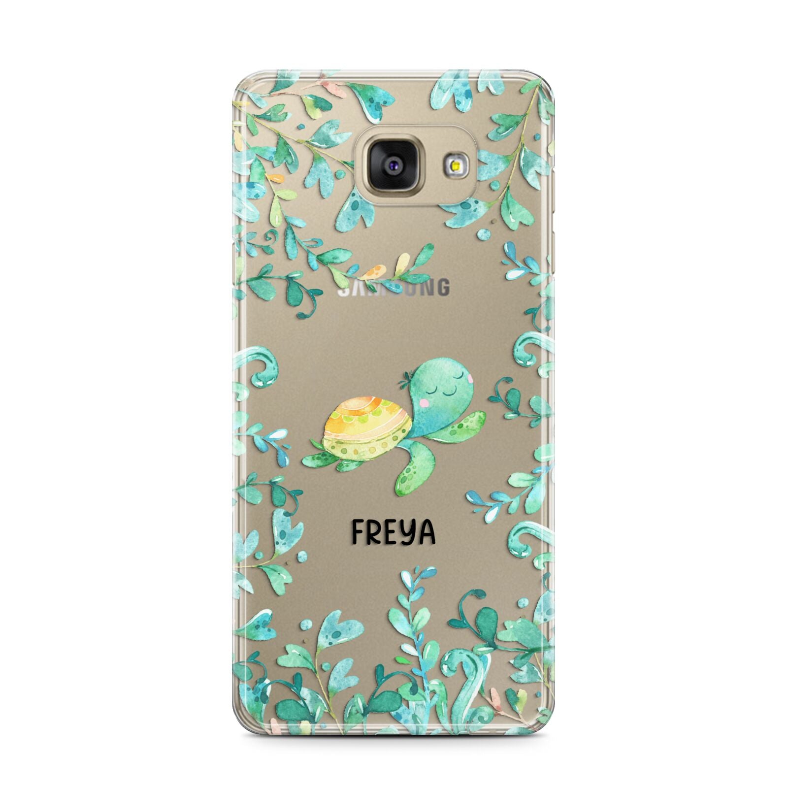 Personalised Green Turtle Samsung Galaxy A7 2016 Case on gold phone