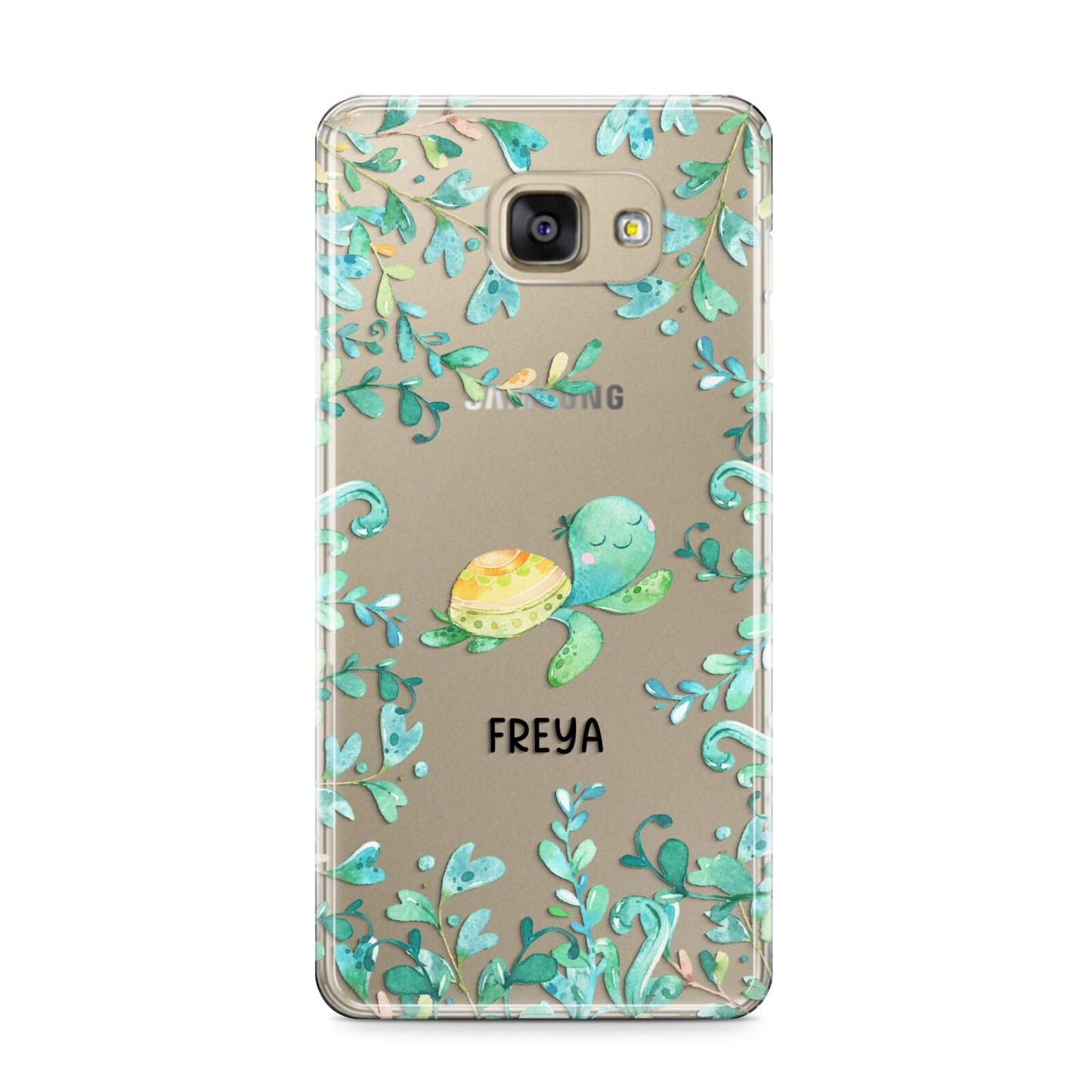 Personalised Green Turtle Samsung Galaxy A9 2016 Case on gold phone