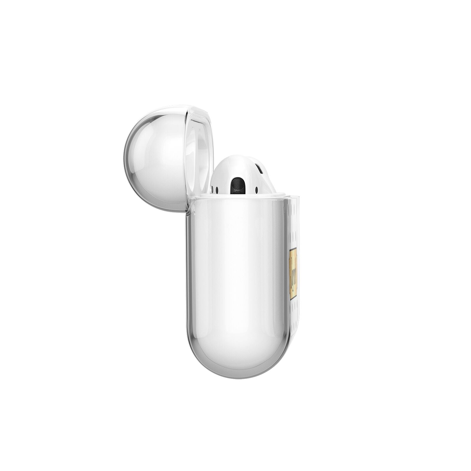 Personalised Grey Dots Gold With Name AirPods Case Side Angle