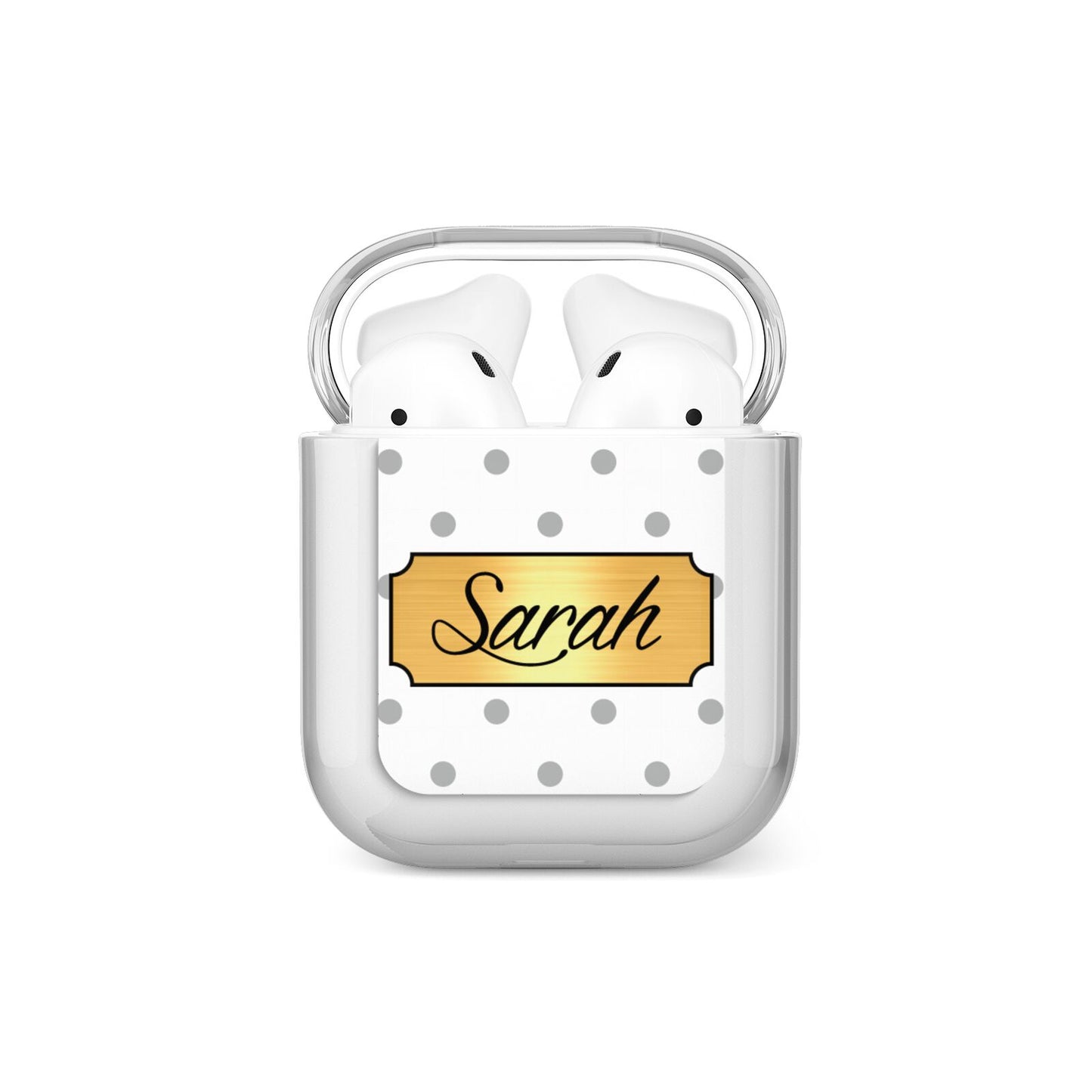 Personalised Grey Dots Gold With Name AirPods Case