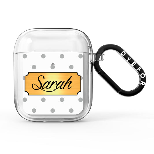 Personalised Grey Dots Gold With Name AirPods Clear Case