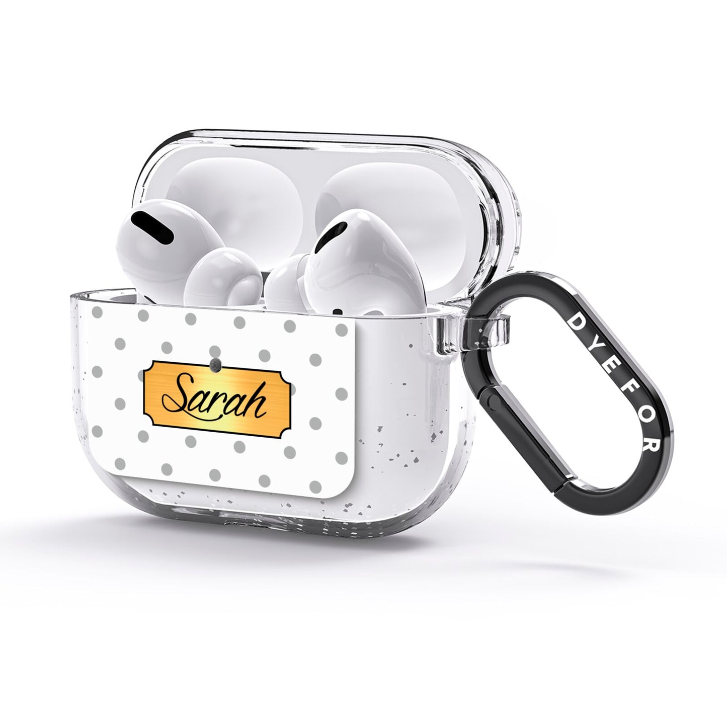 Personalised Grey Dots Gold With Name AirPods Glitter Case 3rd Gen Side Image