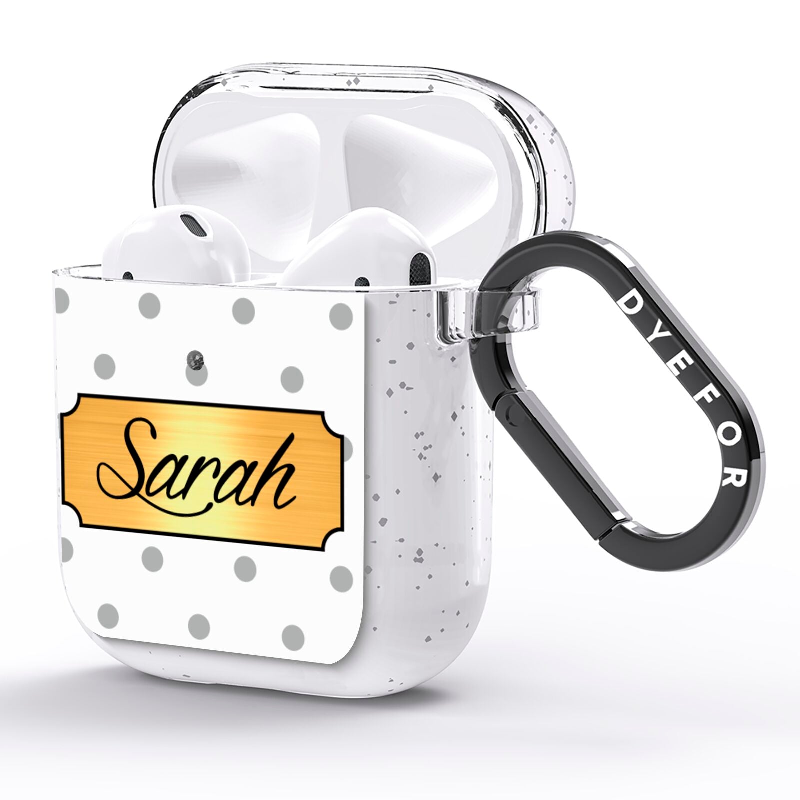 Personalised Grey Dots Gold With Name AirPods Glitter Case Side Image