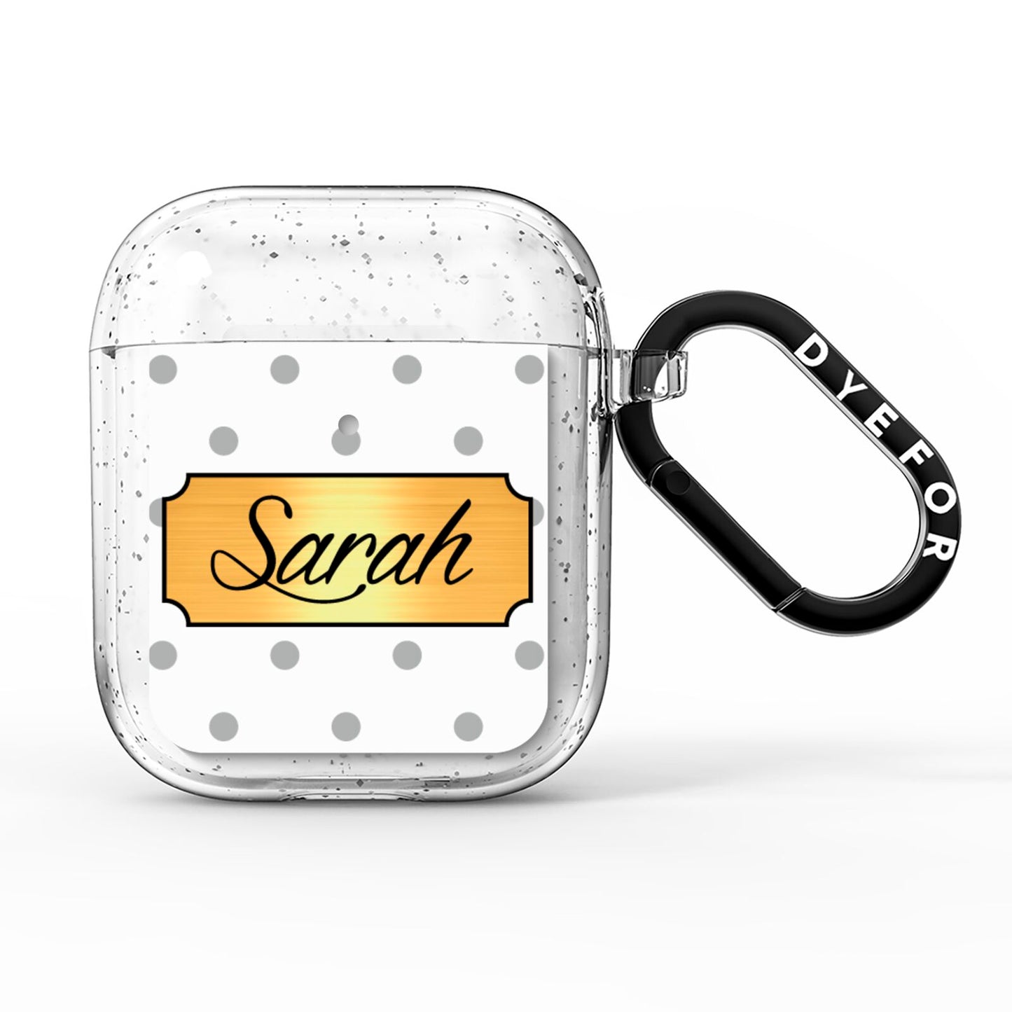 Personalised Grey Dots Gold With Name AirPods Glitter Case