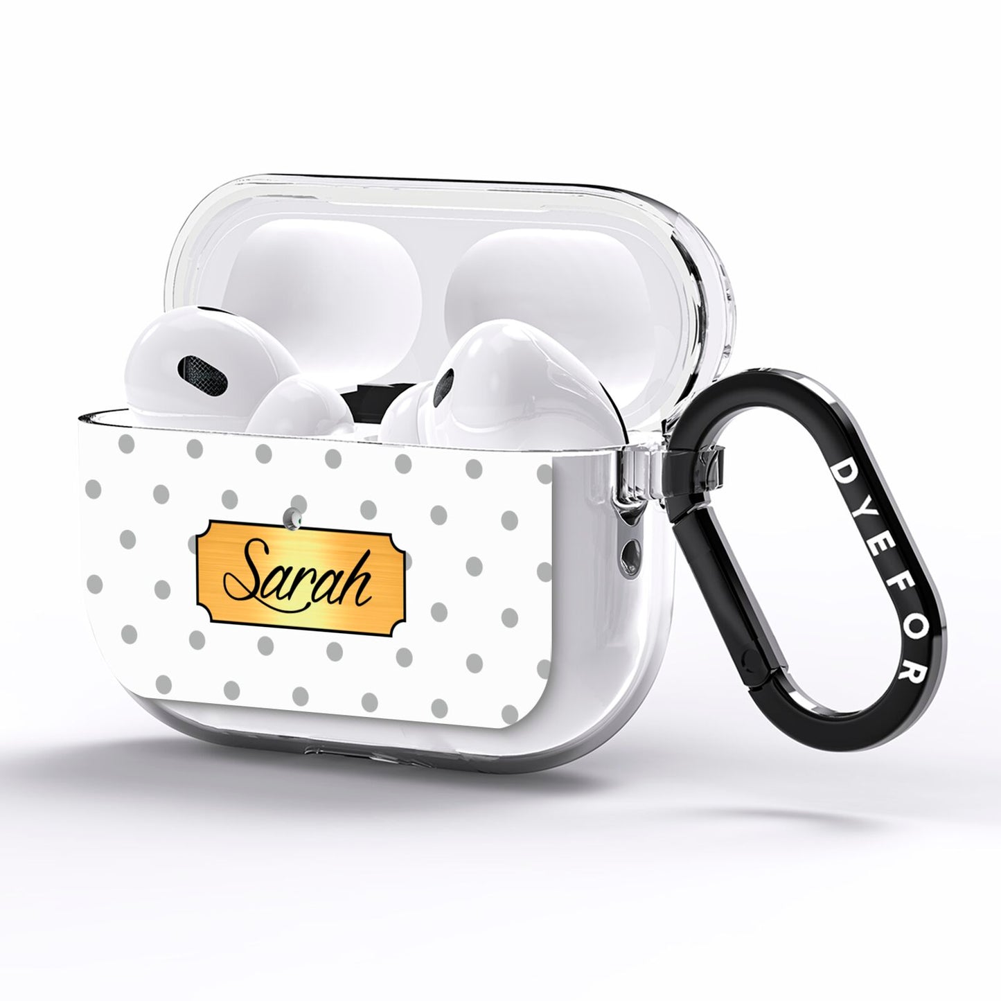 Personalised Grey Dots Gold With Name AirPods Pro Clear Case Side Image