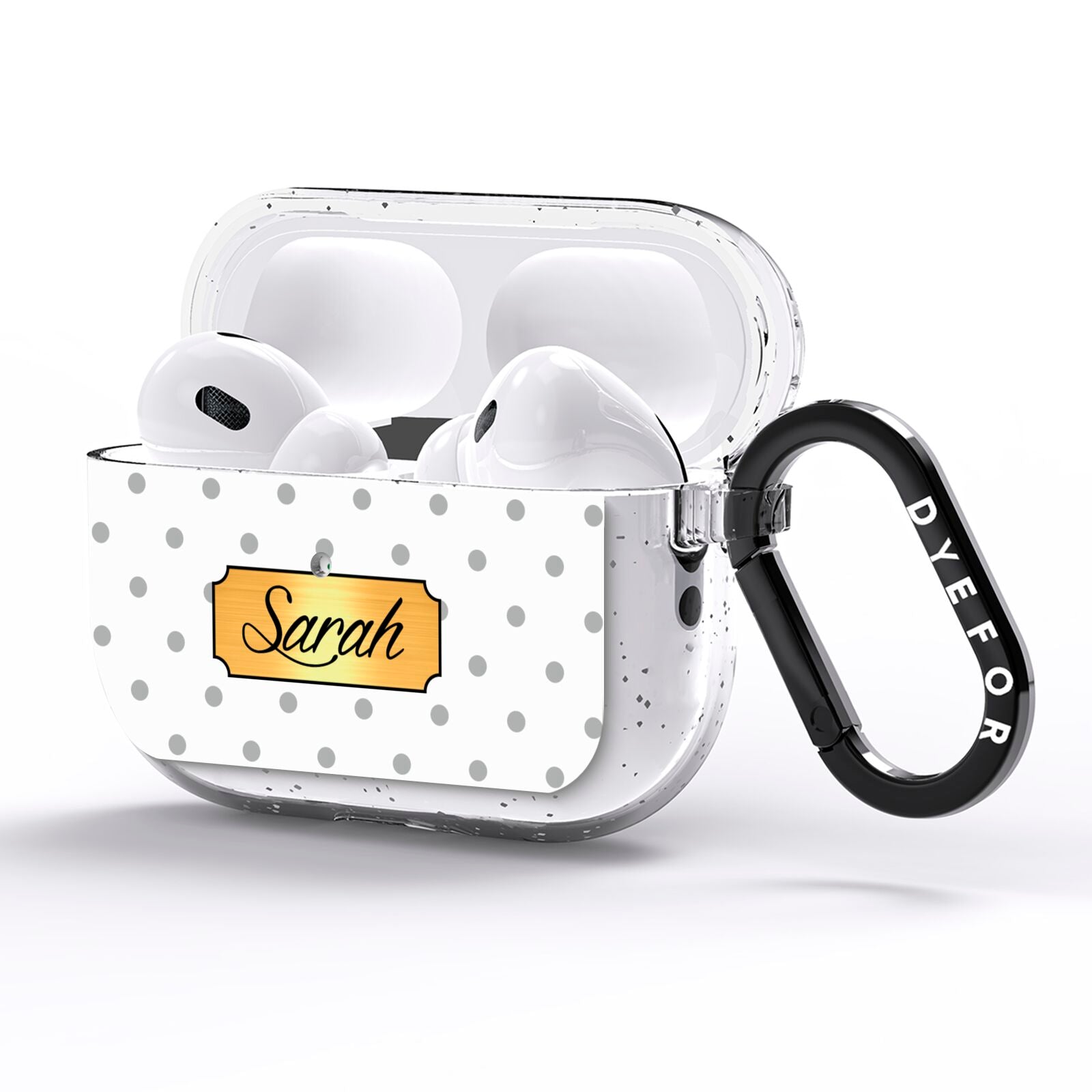 Personalised Grey Dots Gold With Name AirPods Pro Glitter Case Side Image