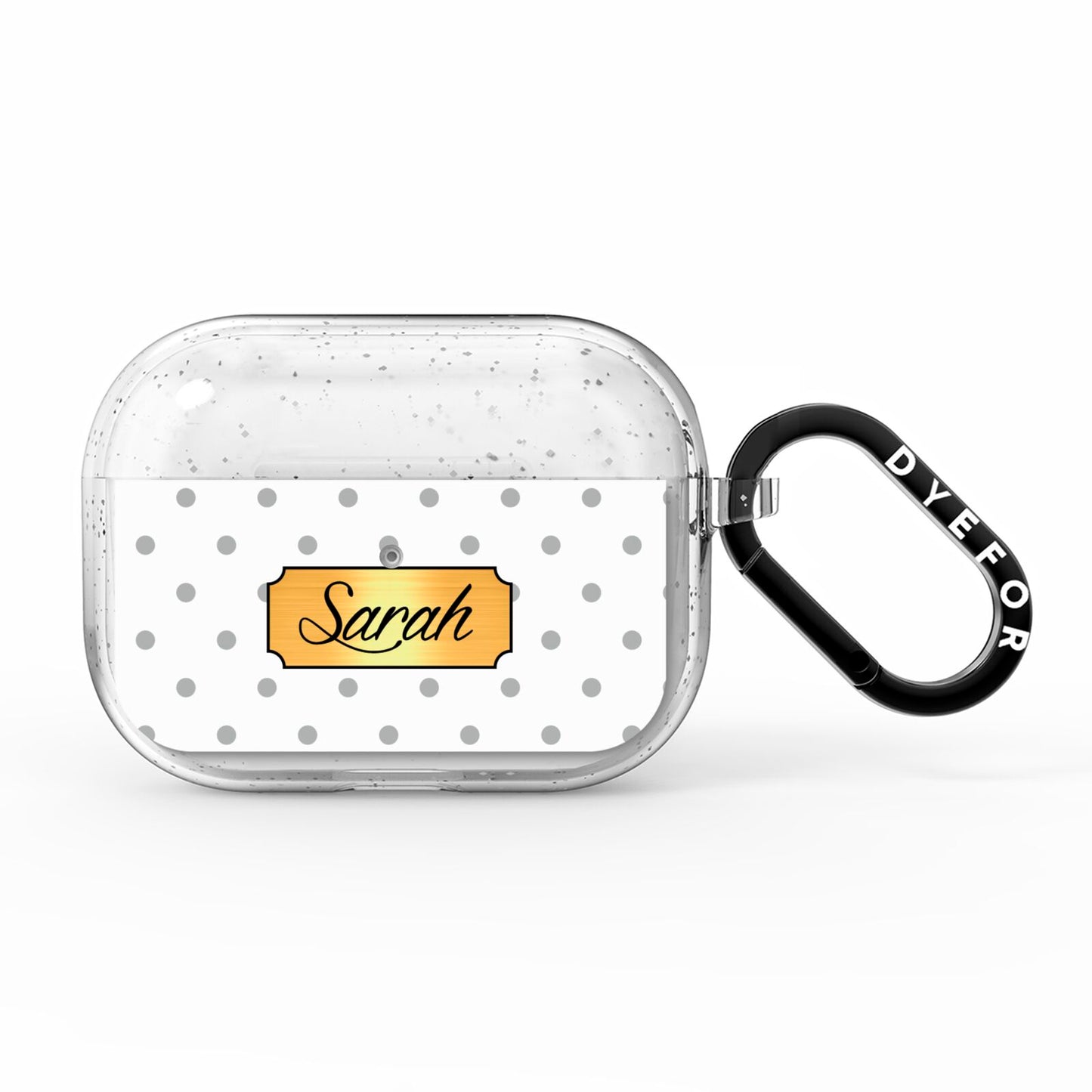 Personalised Grey Dots Gold With Name AirPods Pro Glitter Case