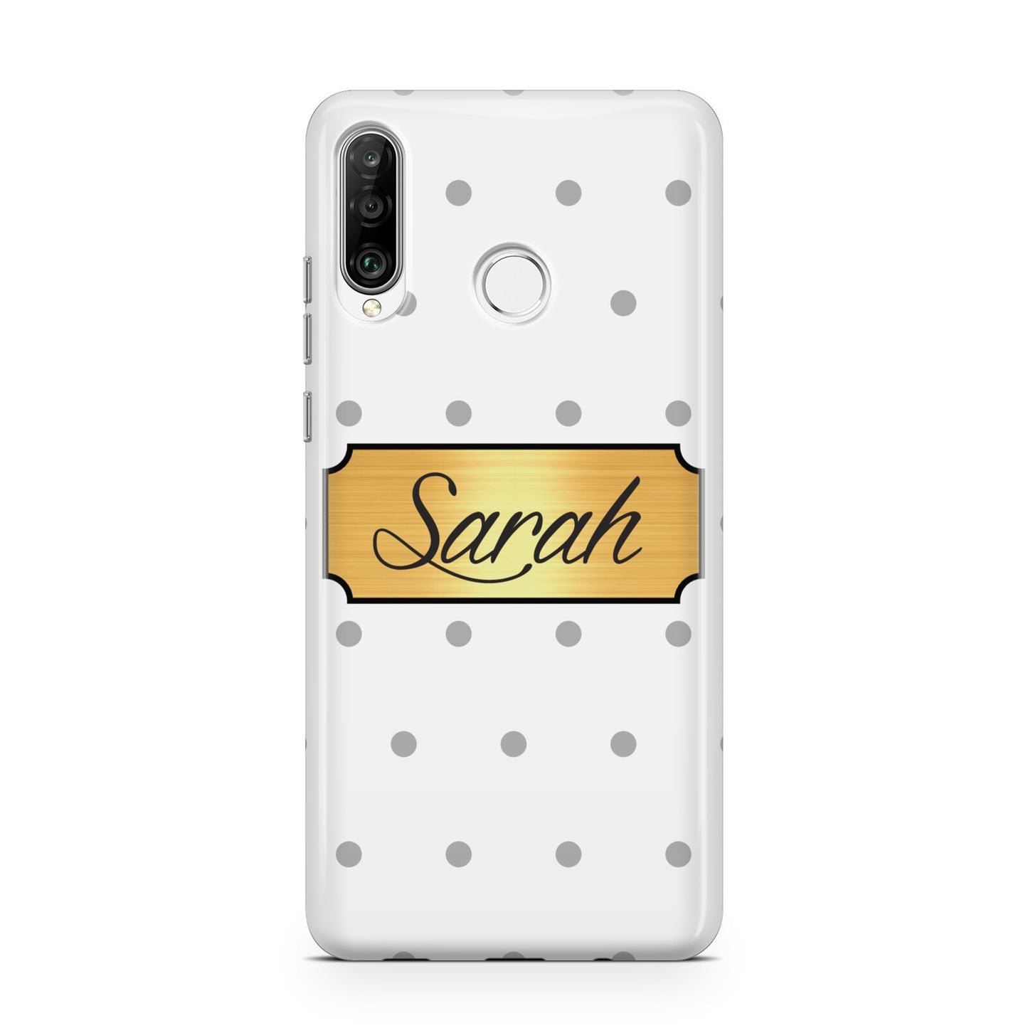 Personalised Grey Dots Gold With Name Huawei P30 Lite Phone Case