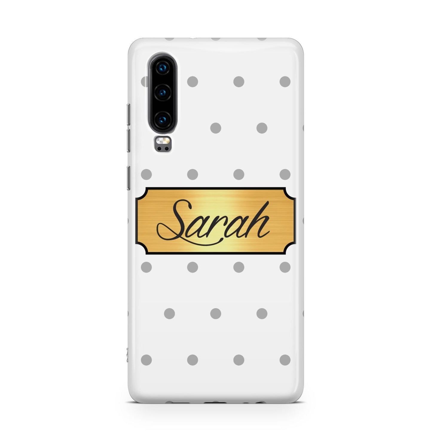 Personalised Grey Dots Gold With Name Huawei P30 Phone Case