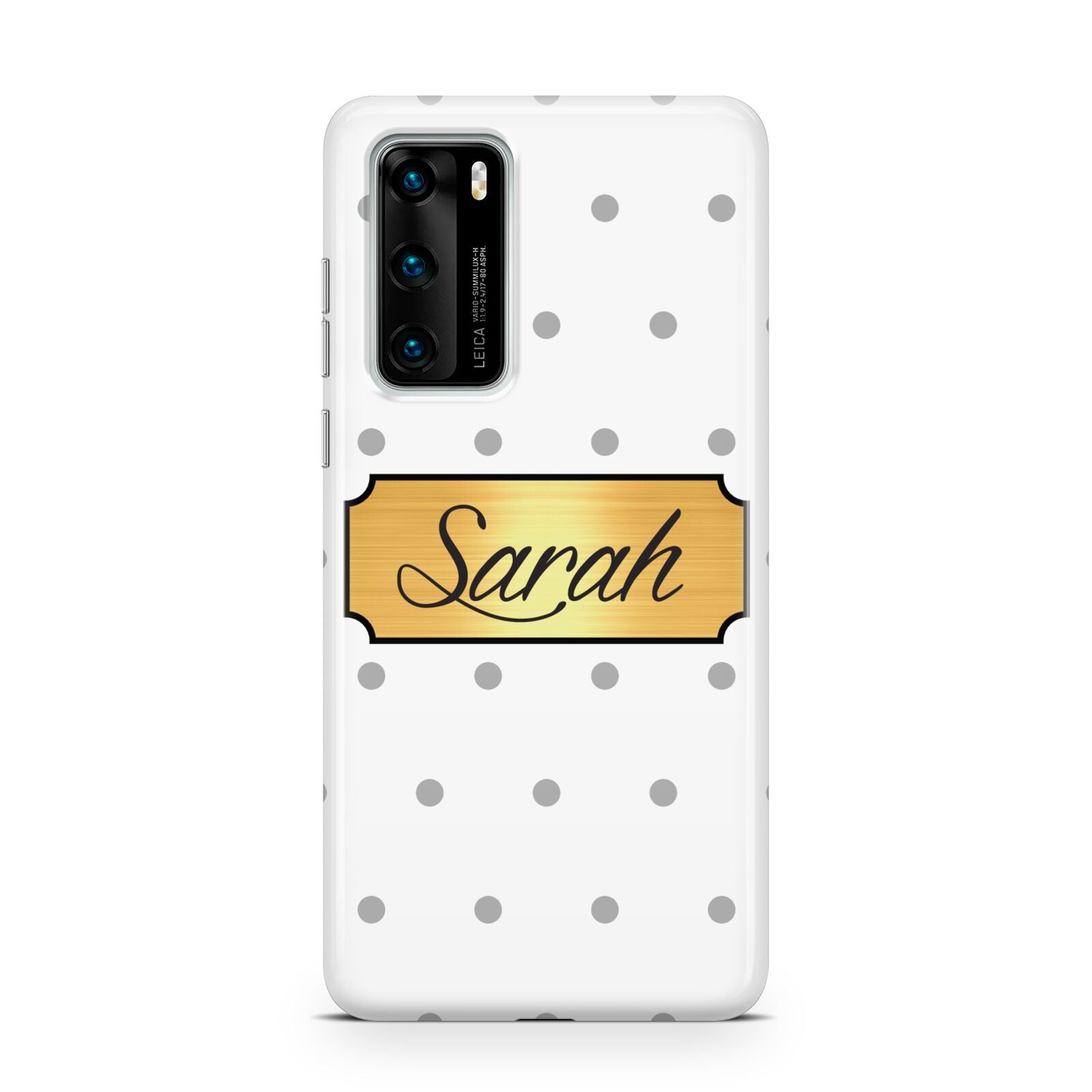 Personalised Grey Dots Gold With Name Huawei P40 Phone Case