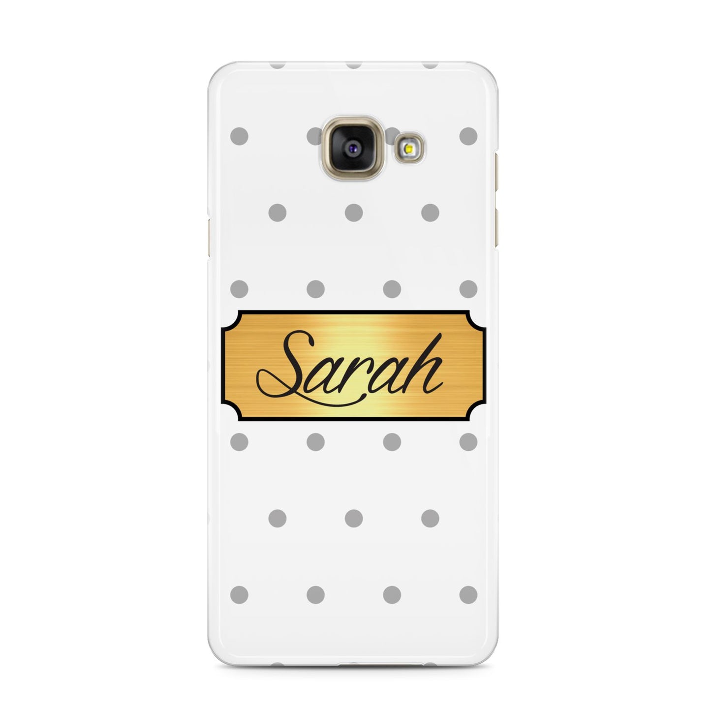 Personalised Grey Dots Gold With Name Samsung Galaxy A3 2016 Case on gold phone