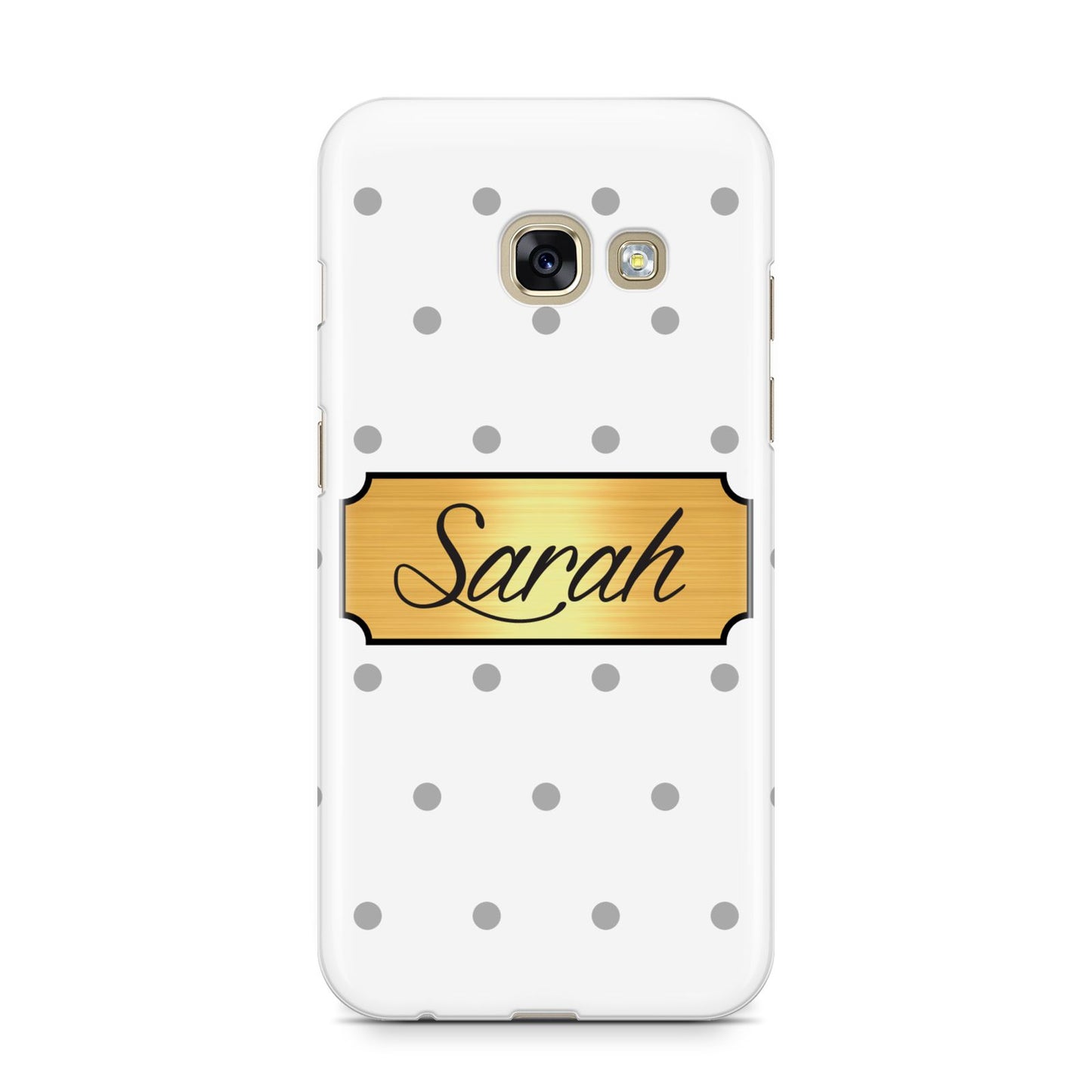 Personalised Grey Dots Gold With Name Samsung Galaxy A3 2017 Case on gold phone