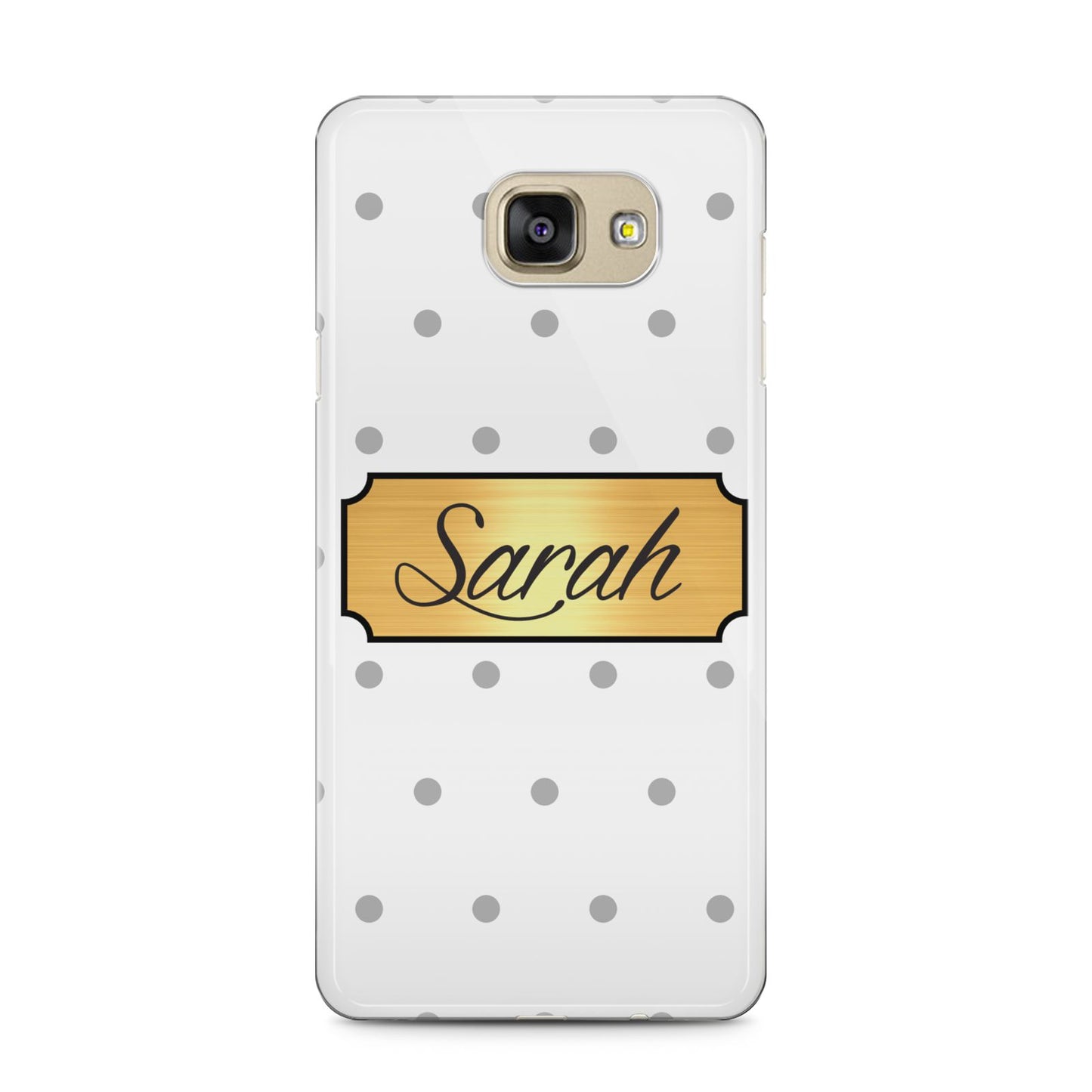 Personalised Grey Dots Gold With Name Samsung Galaxy A5 2016 Case on gold phone