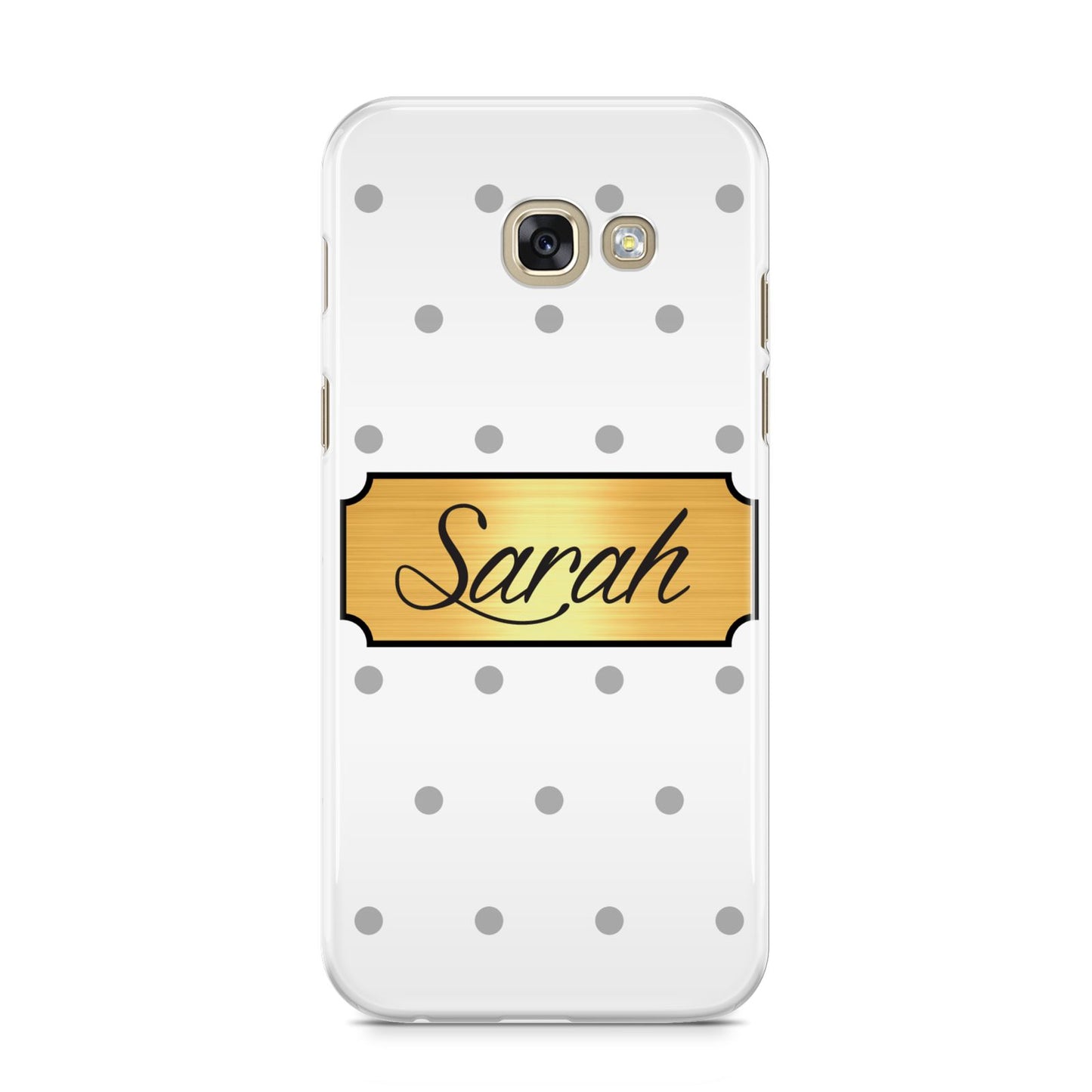 Personalised Grey Dots Gold With Name Samsung Galaxy A5 2017 Case on gold phone