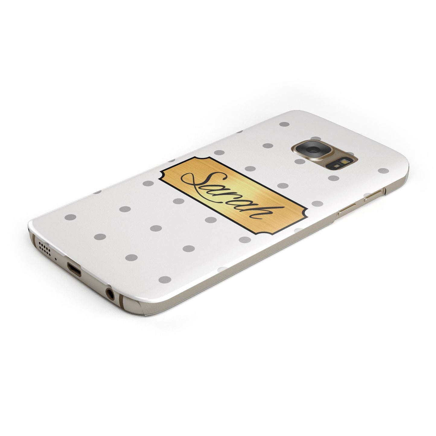 Personalised Grey Dots Gold With Name Samsung Galaxy Case Bottom Cutout