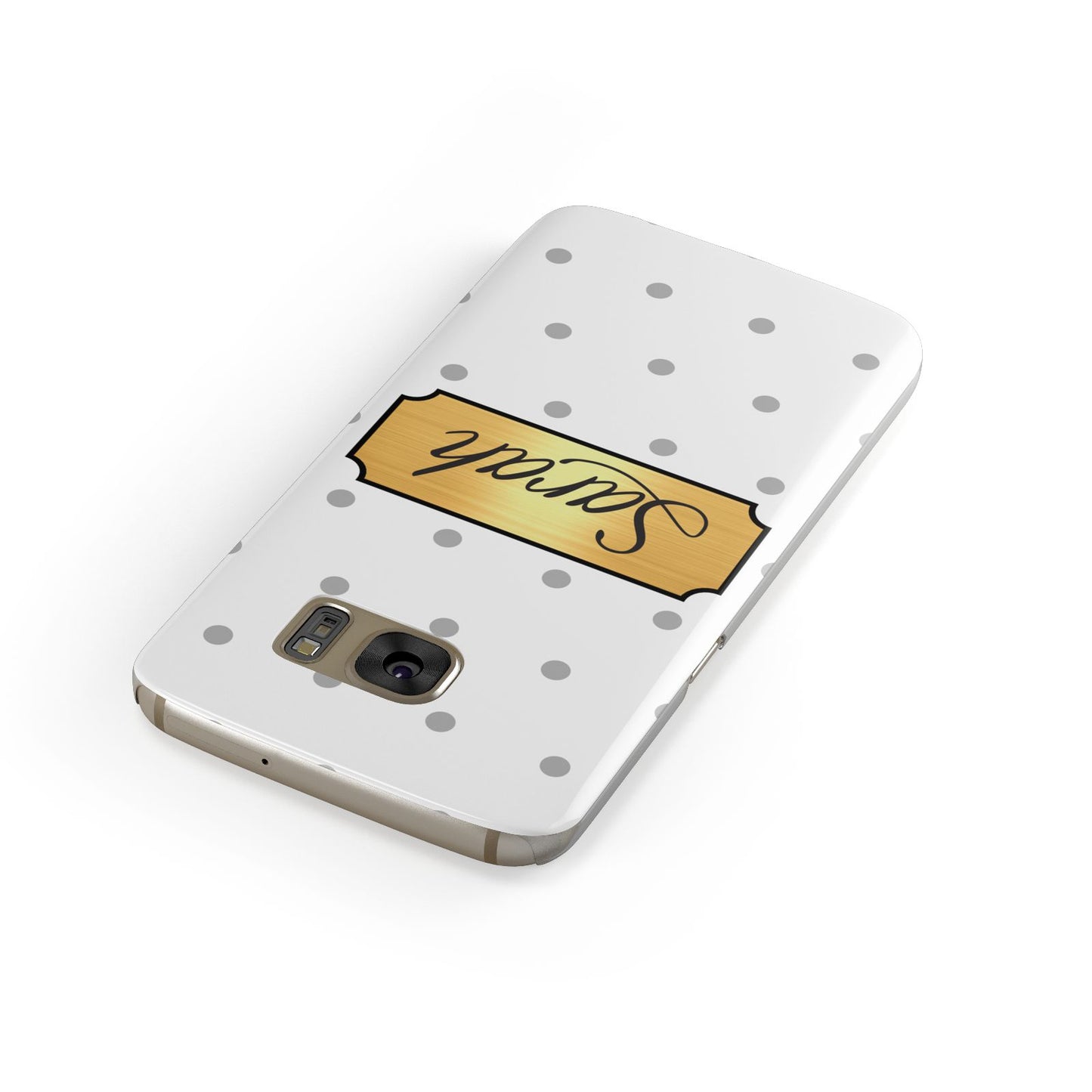 Personalised Grey Dots Gold With Name Samsung Galaxy Case Front Close Up