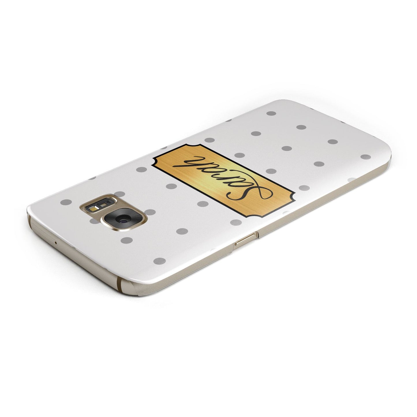 Personalised Grey Dots Gold With Name Samsung Galaxy Case Top Cutout