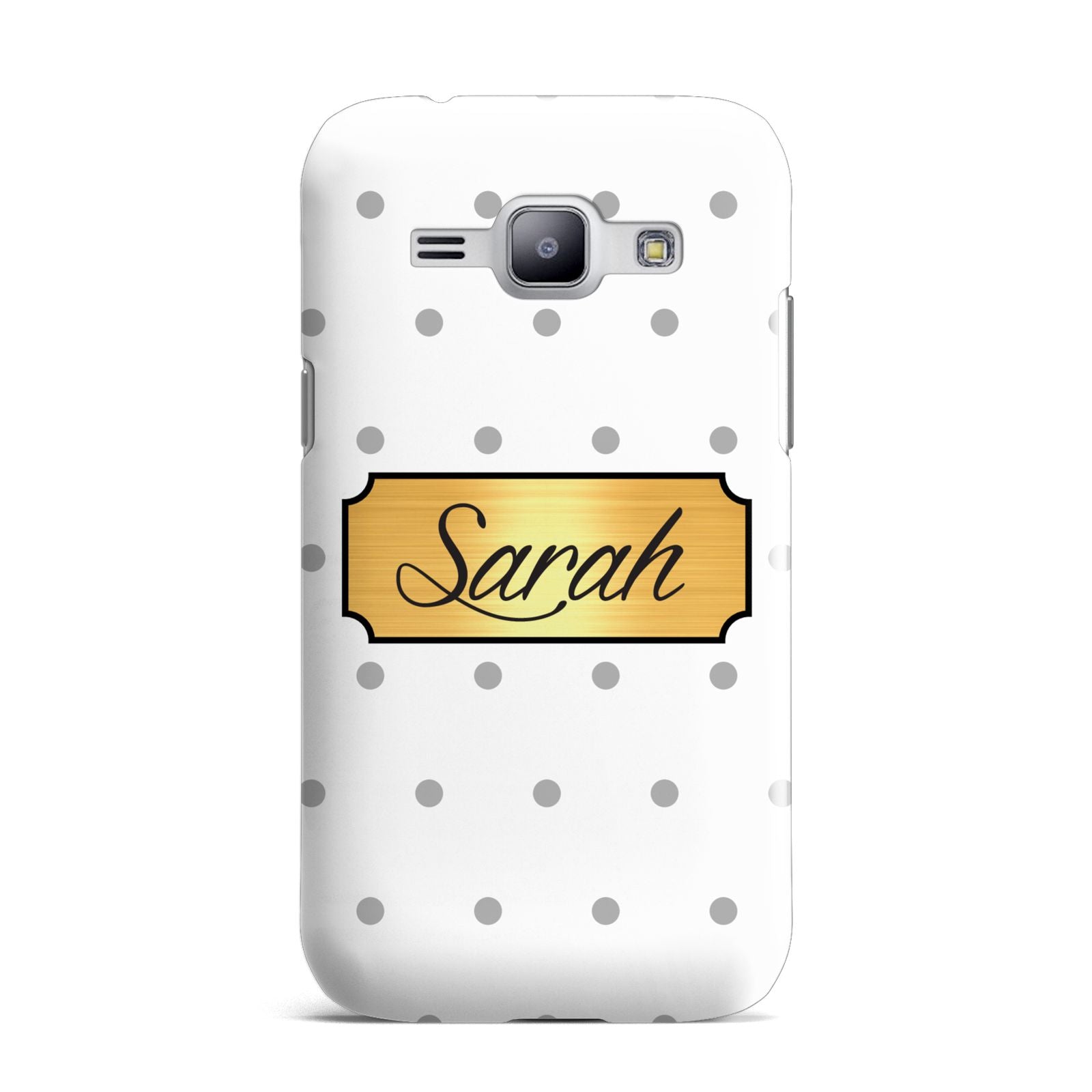 Personalised Grey Dots Gold With Name Samsung Galaxy J1 2015 Case