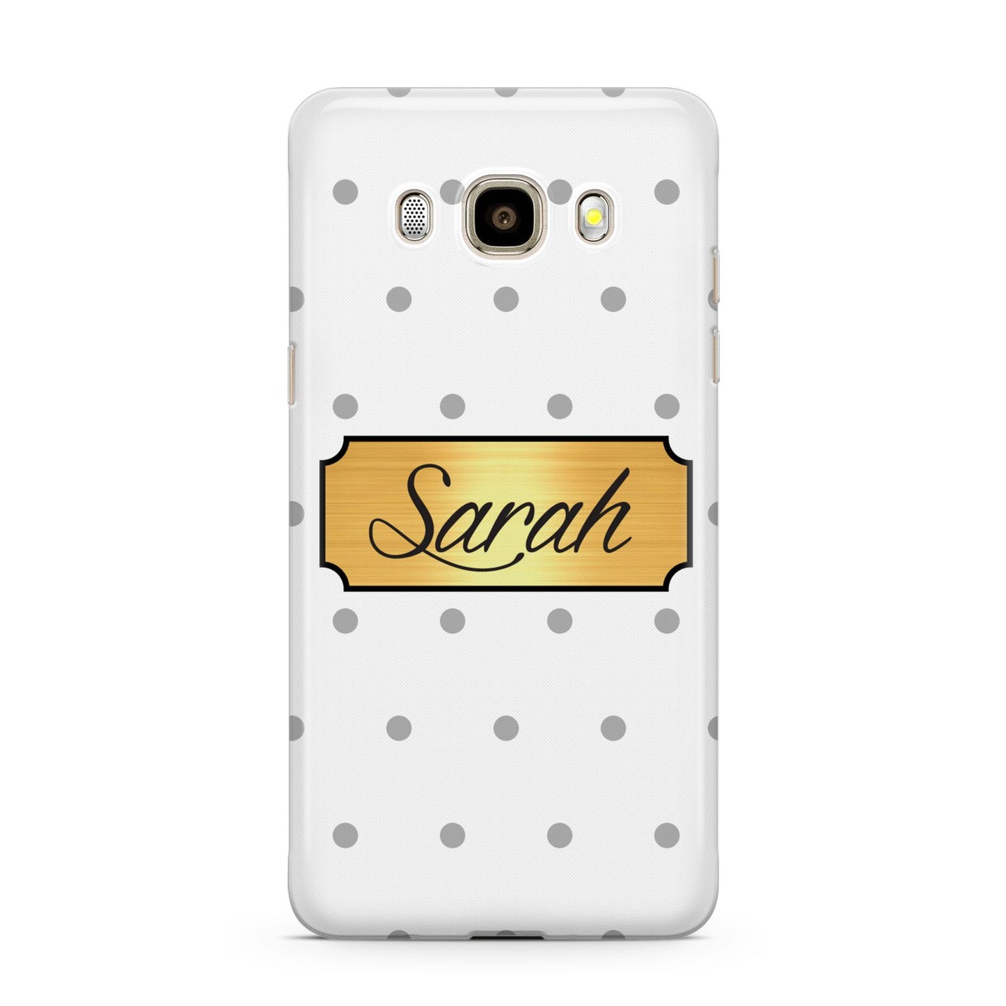 Personalised Grey Dots Gold With Name Samsung Galaxy J7 2016 Case on gold phone