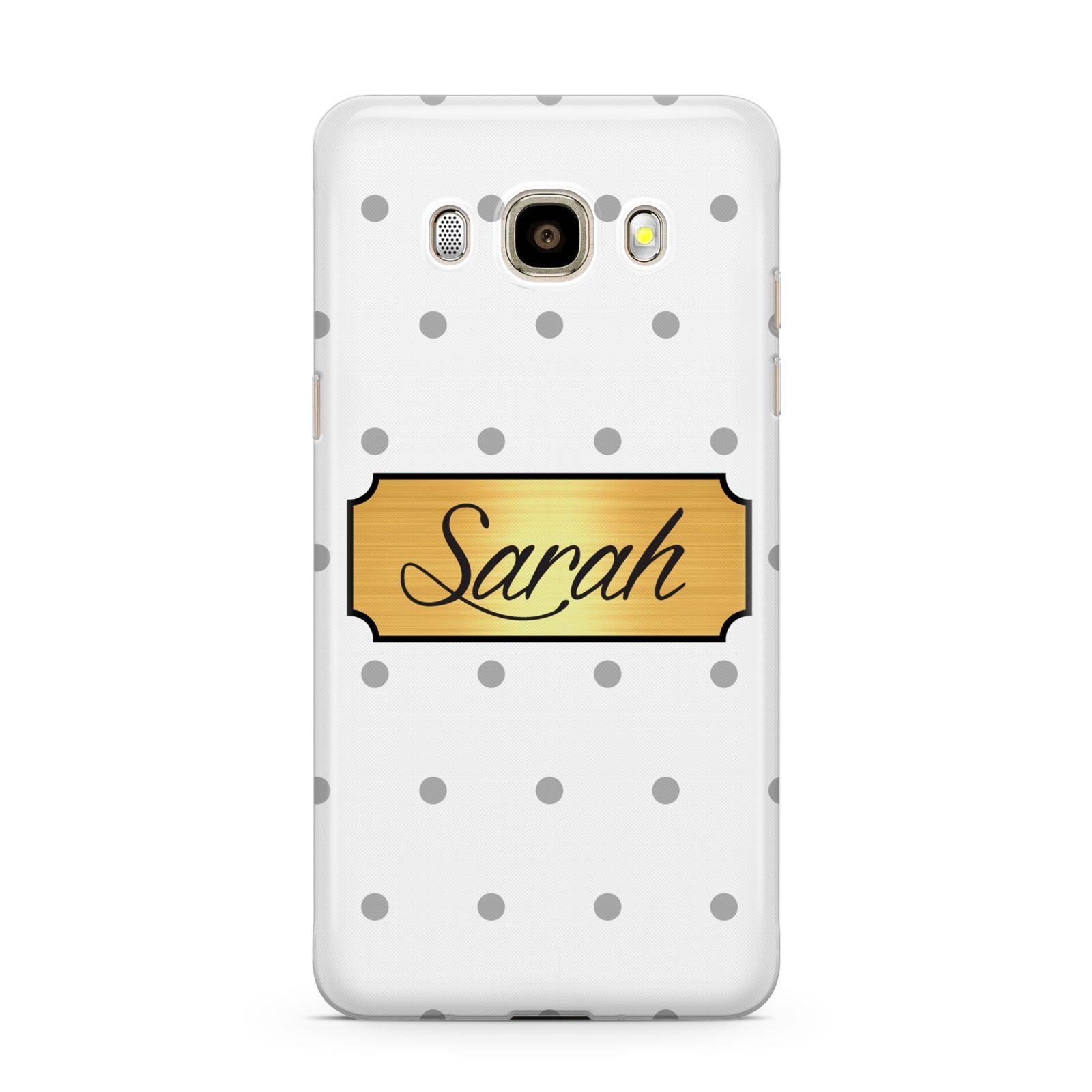 Personalised Grey Dots Gold With Name Samsung Galaxy J7 2016 Case on gold phone