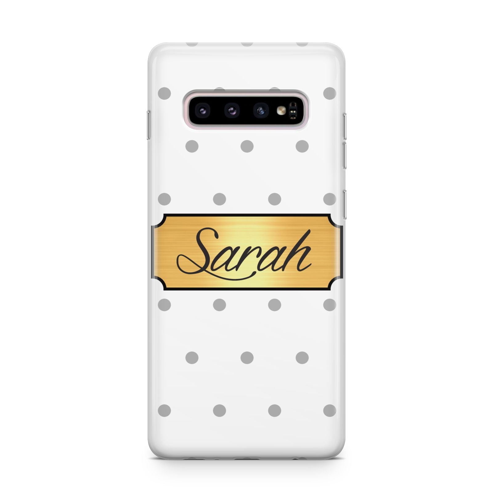 Personalised Grey Dots Gold With Name Samsung Galaxy S10 Plus Case