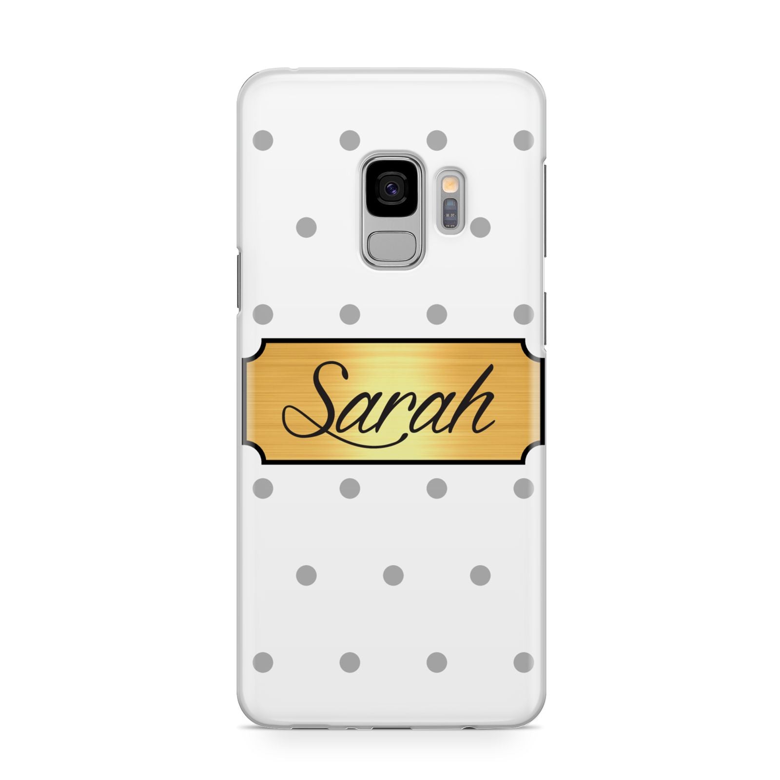 Personalised Grey Dots Gold With Name Samsung Galaxy S9 Case