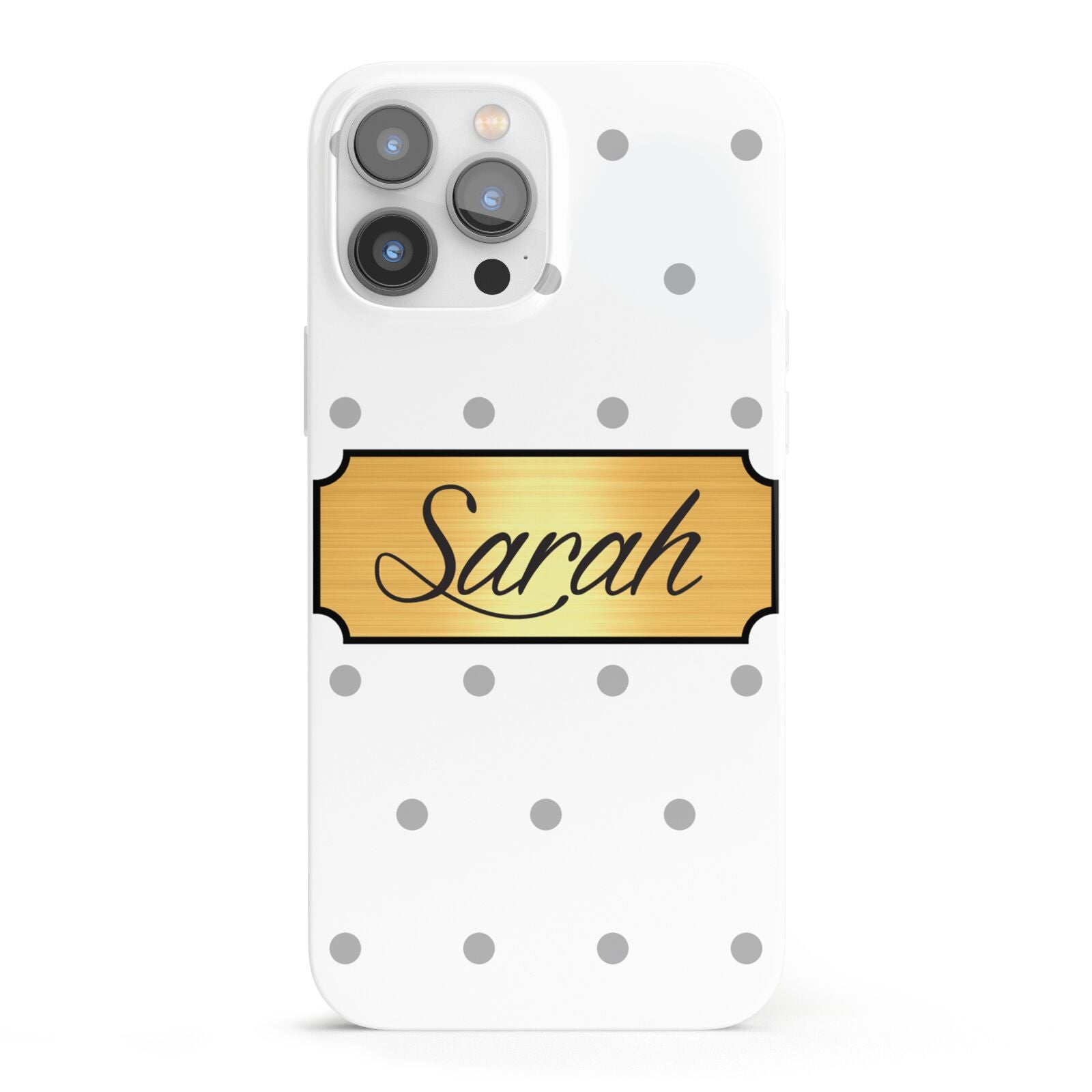 Personalised Grey Dots Gold With Name iPhone 13 Pro Max Full Wrap 3D Snap Case