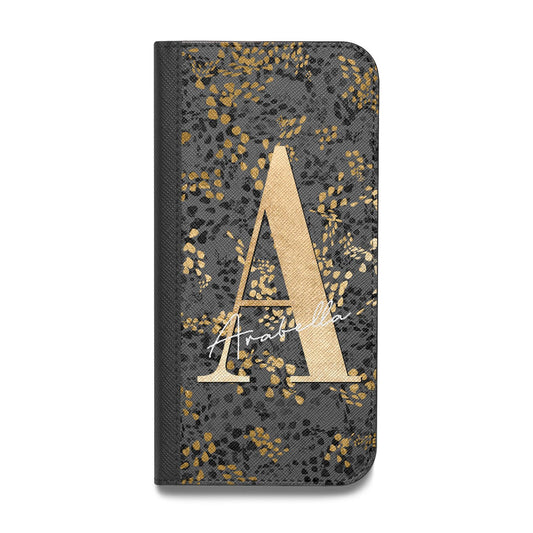 Personalised Grey Gold Cheetah Vegan Leather Flip iPhone Case