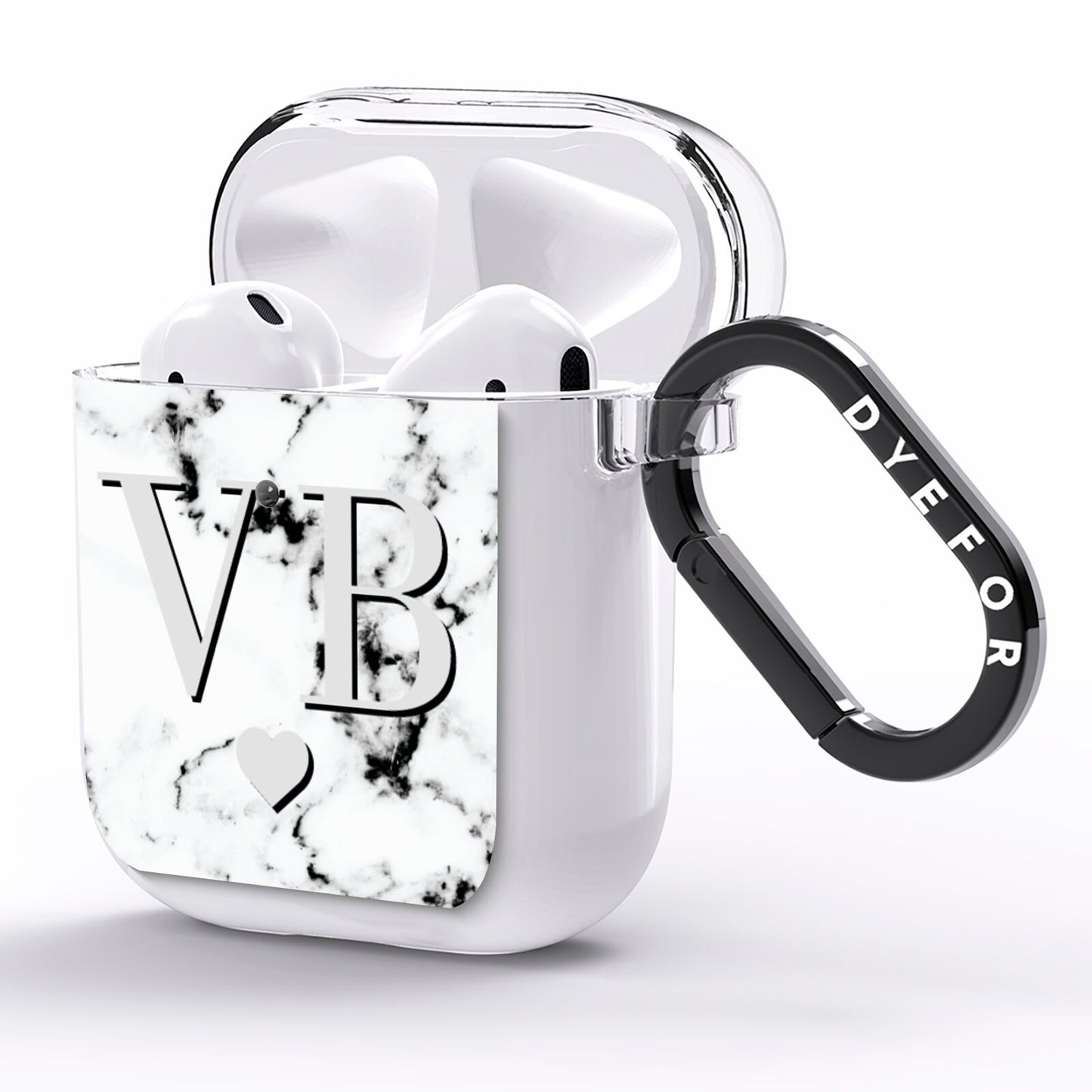 Personalised Grey Initialed Marble Heart AirPods Clear Case Side Image