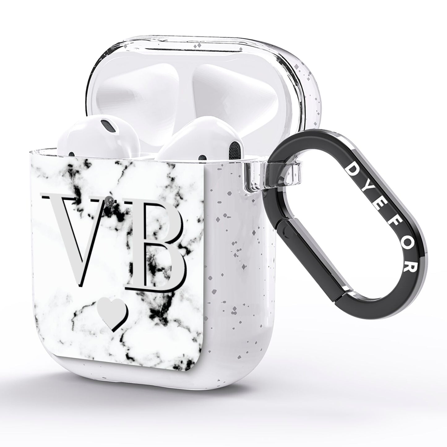 Personalised Grey Initialed Marble Heart AirPods Glitter Case Side Image