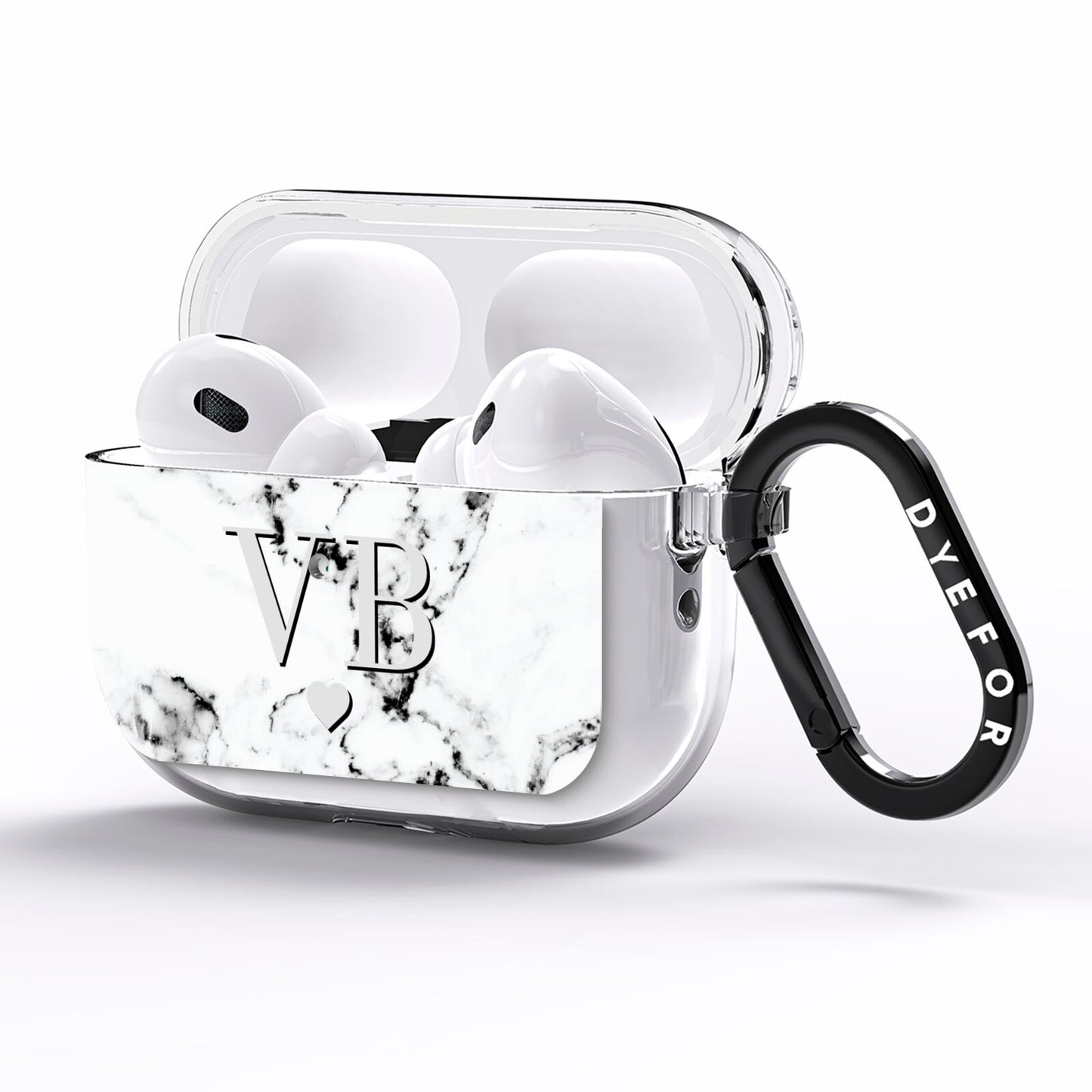 Personalised Grey Initialed Marble Heart AirPods Pro Clear Case Side Image