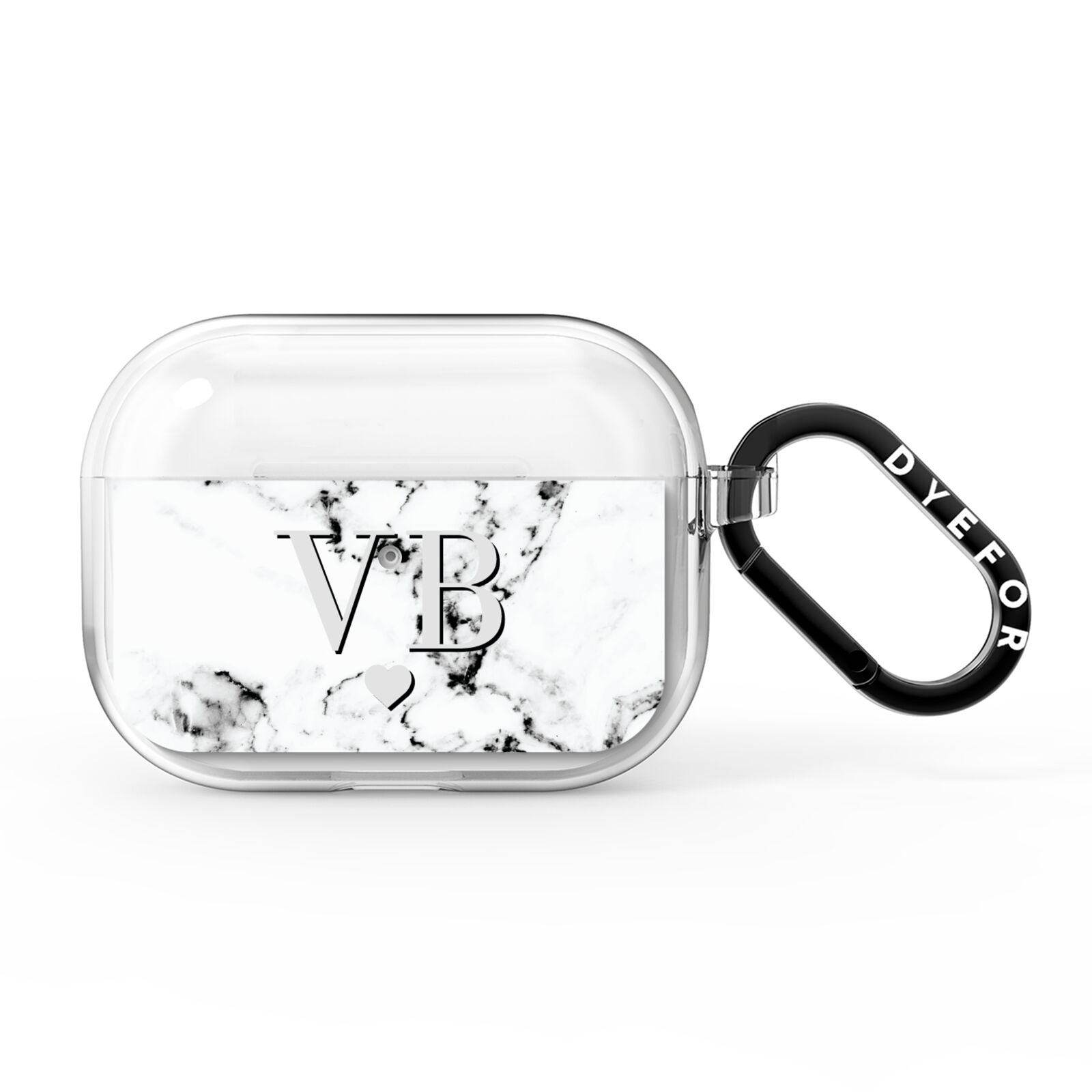 Personalised Grey Initialed Marble Heart AirPods Pro Clear Case