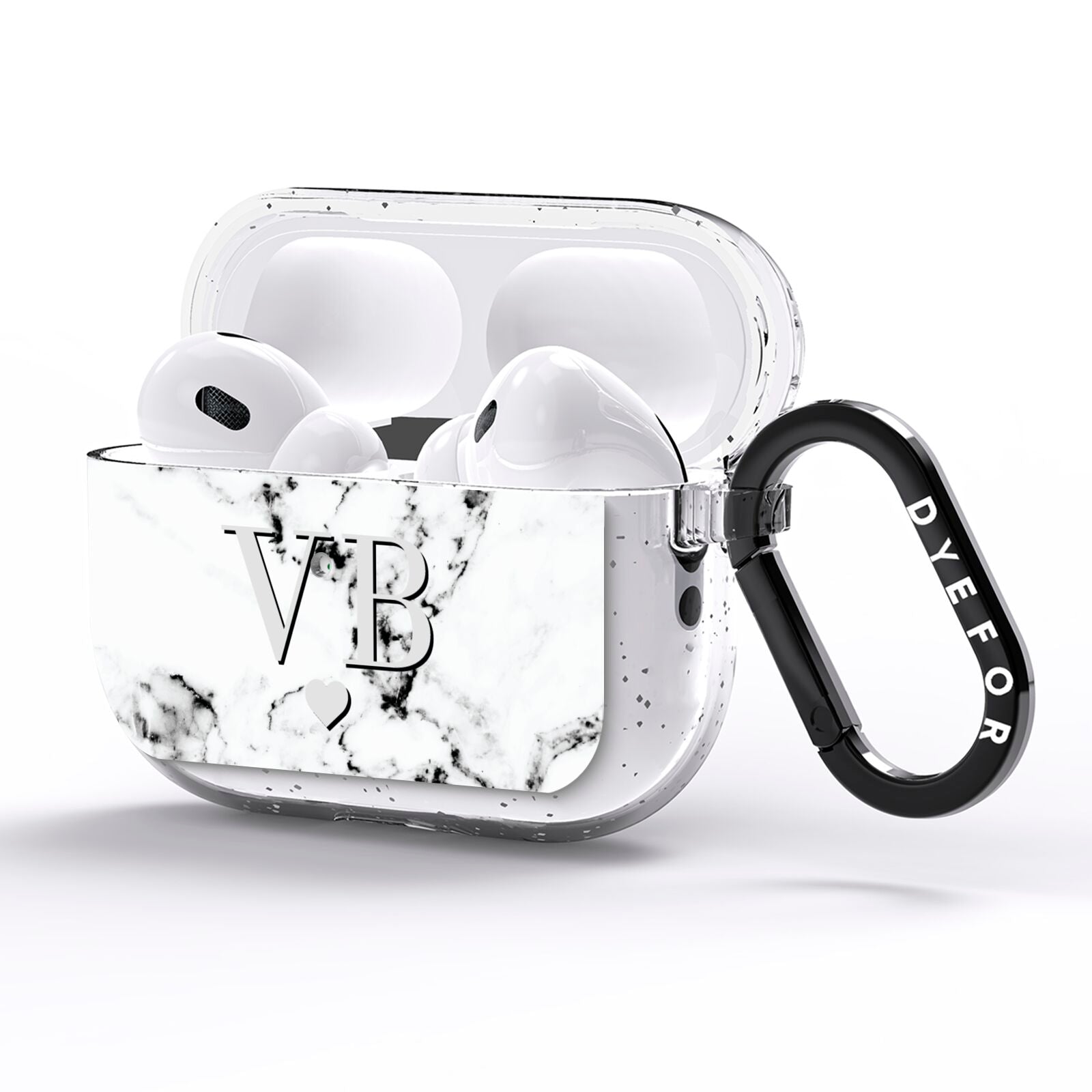 Personalised Grey Initialed Marble Heart AirPods Pro Glitter Case Side Image