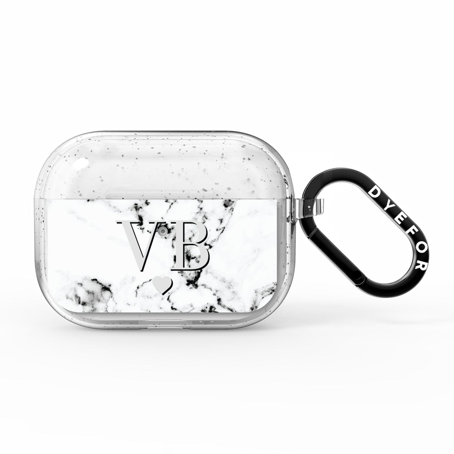 Personalised Grey Initialed Marble Heart AirPods Pro Glitter Case