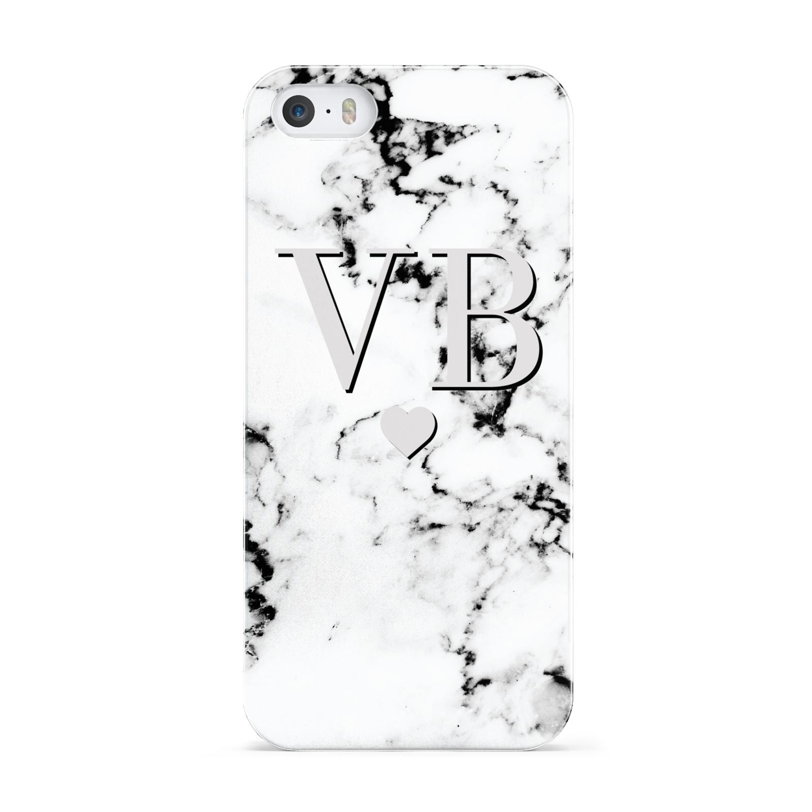 Personalised Grey Initialed Marble Heart Apple iPhone 5 Case