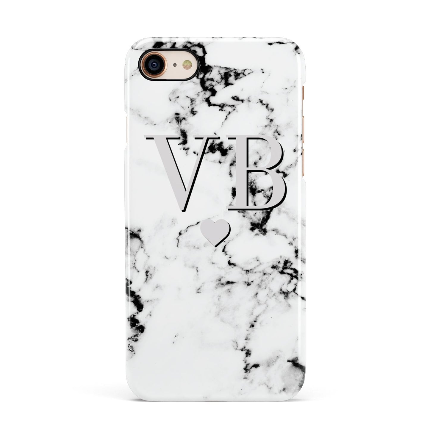 Personalised Grey Initialed Marble Heart Apple iPhone 7 8 3D Snap Case