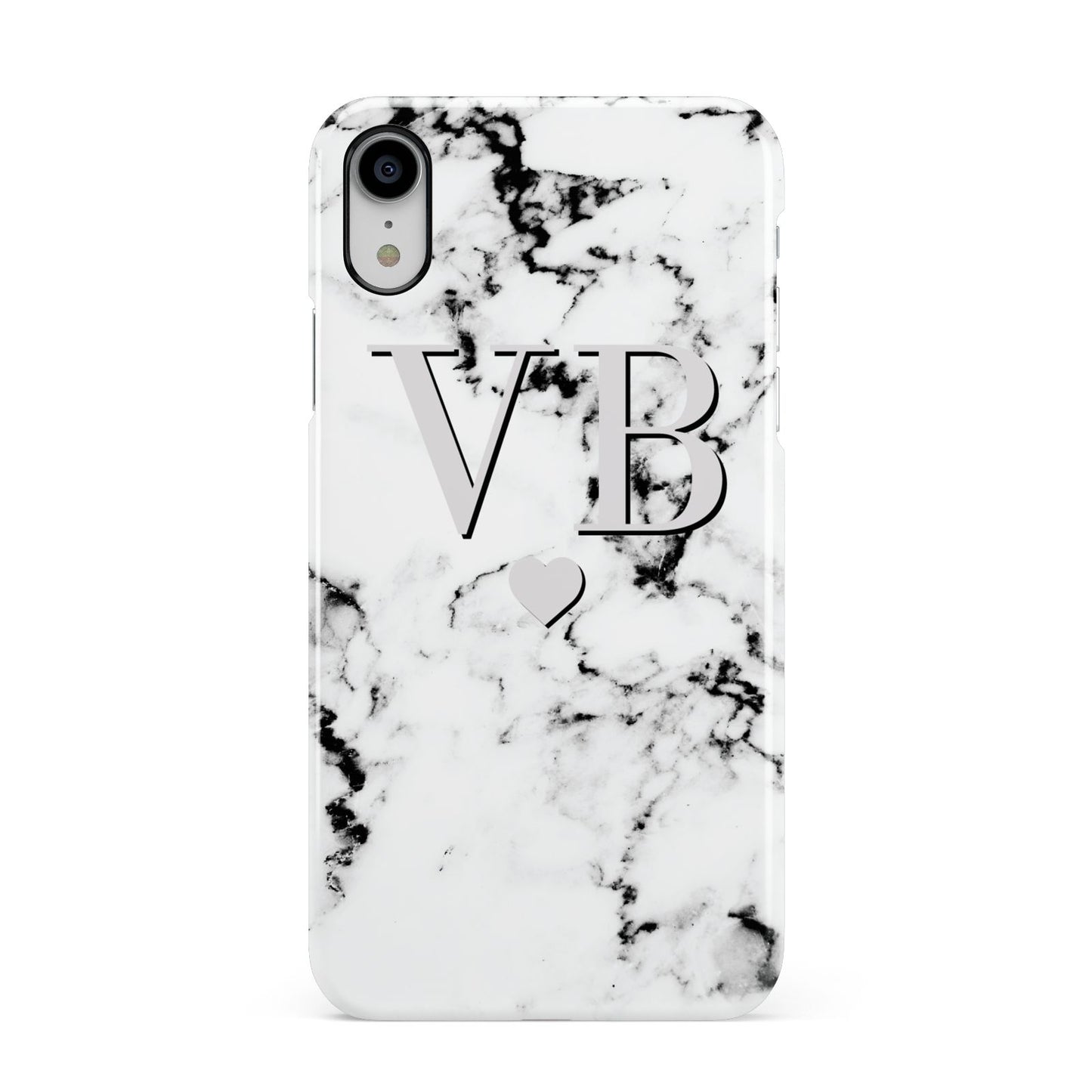 Personalised Grey Initialed Marble Heart Apple iPhone XR White 3D Snap Case