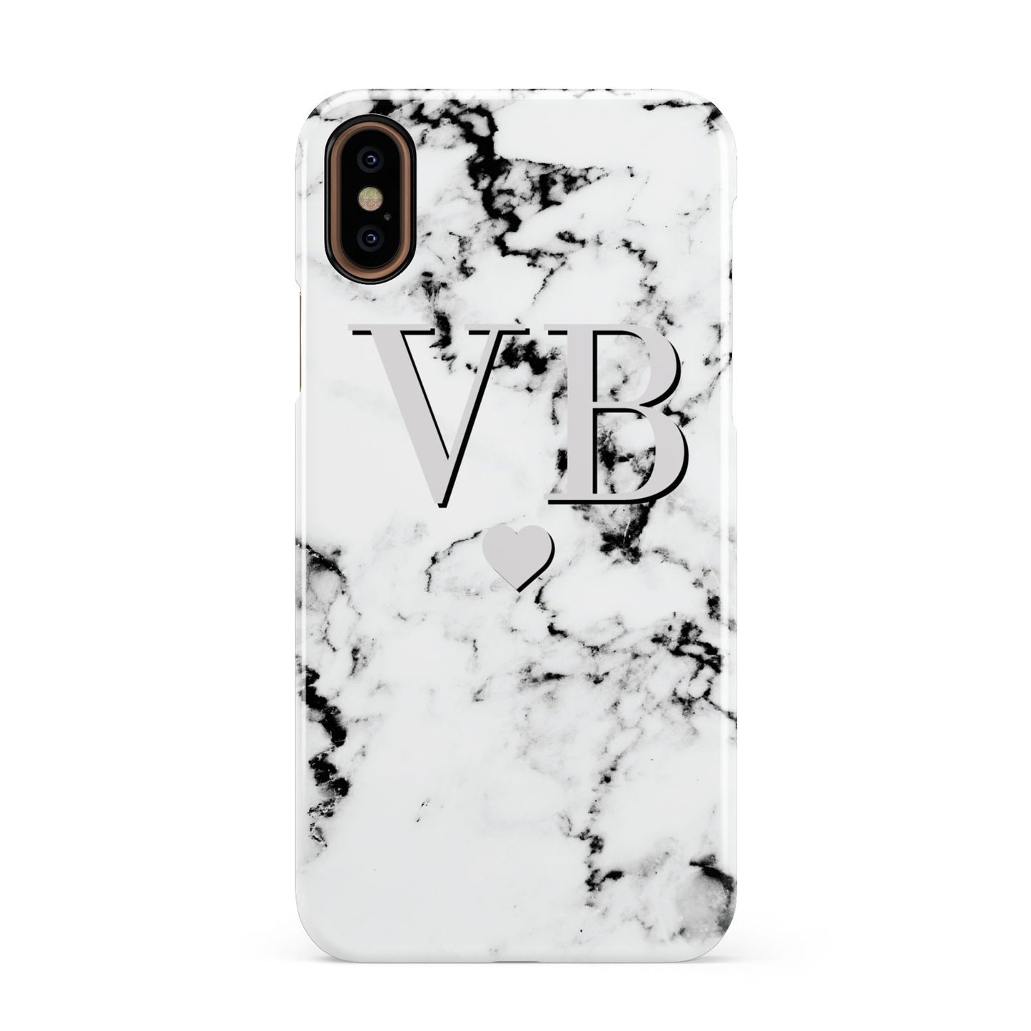 Personalised Grey Initialed Marble Heart Apple iPhone XS 3D Snap Case