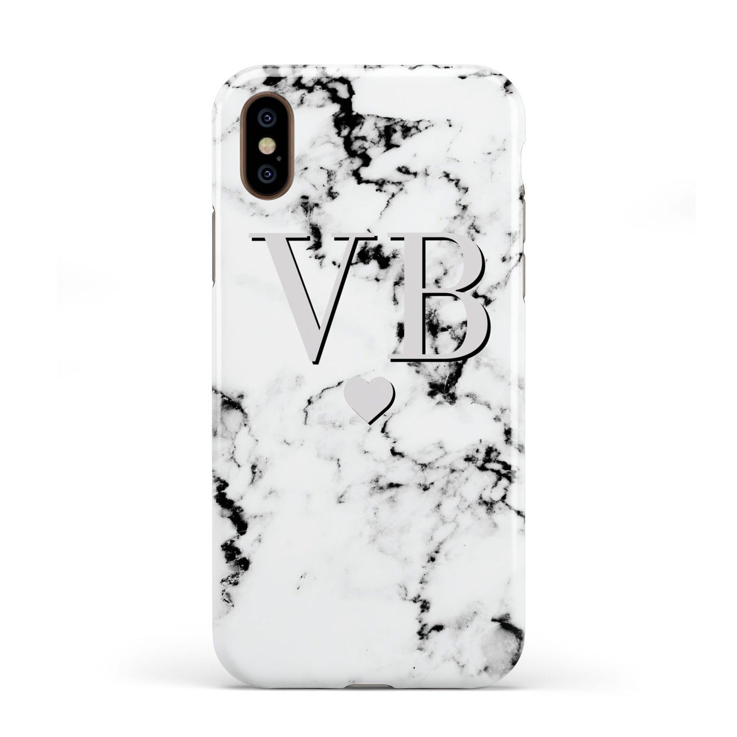 Personalised Grey Initialed Marble Heart Apple iPhone XS 3D Tough