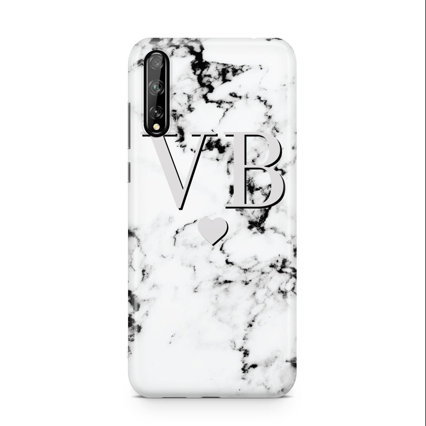 Personalised Grey Initialed Marble Heart Huawei Enjoy 10s Phone Case