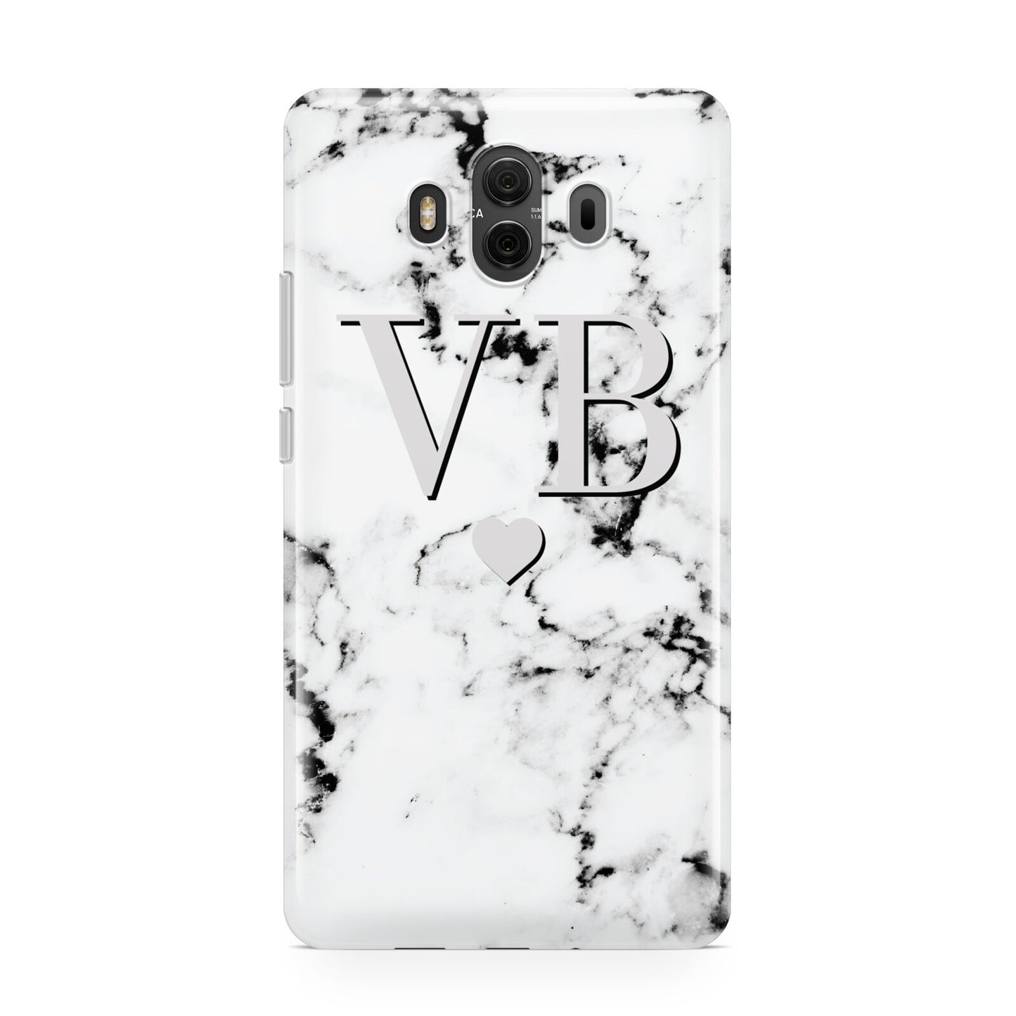 Personalised Grey Initialed Marble Heart Huawei Mate 10 Protective Phone Case