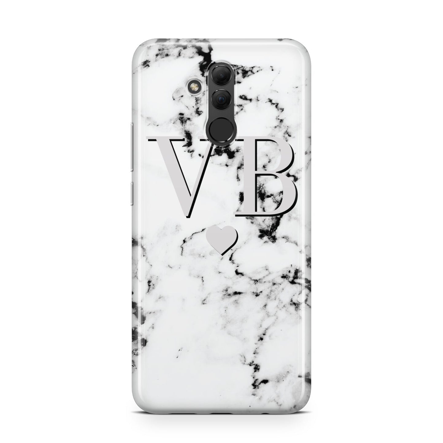 Personalised Grey Initialed Marble Heart Huawei Mate 20 Lite