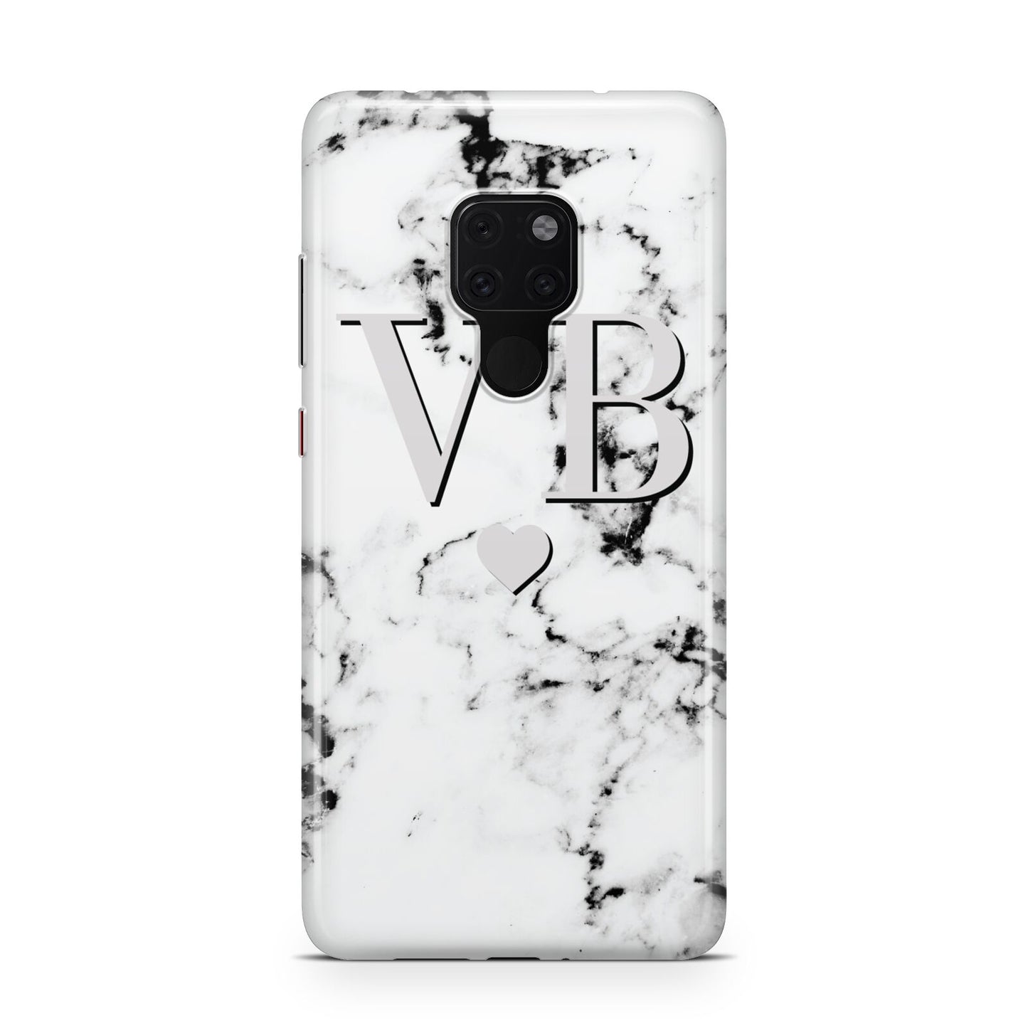 Personalised Grey Initialed Marble Heart Huawei Mate 20 Phone Case