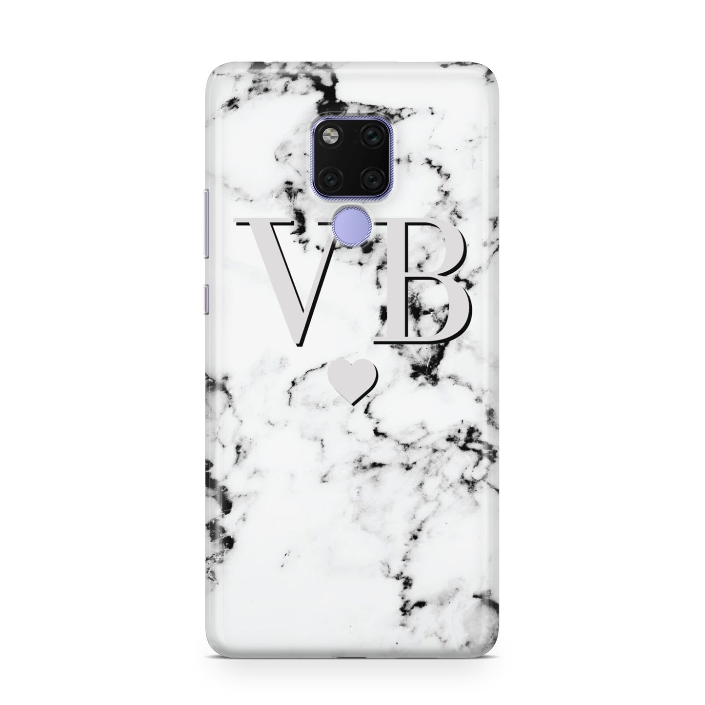 Personalised Grey Initialed Marble Heart Huawei Mate 20X Phone Case