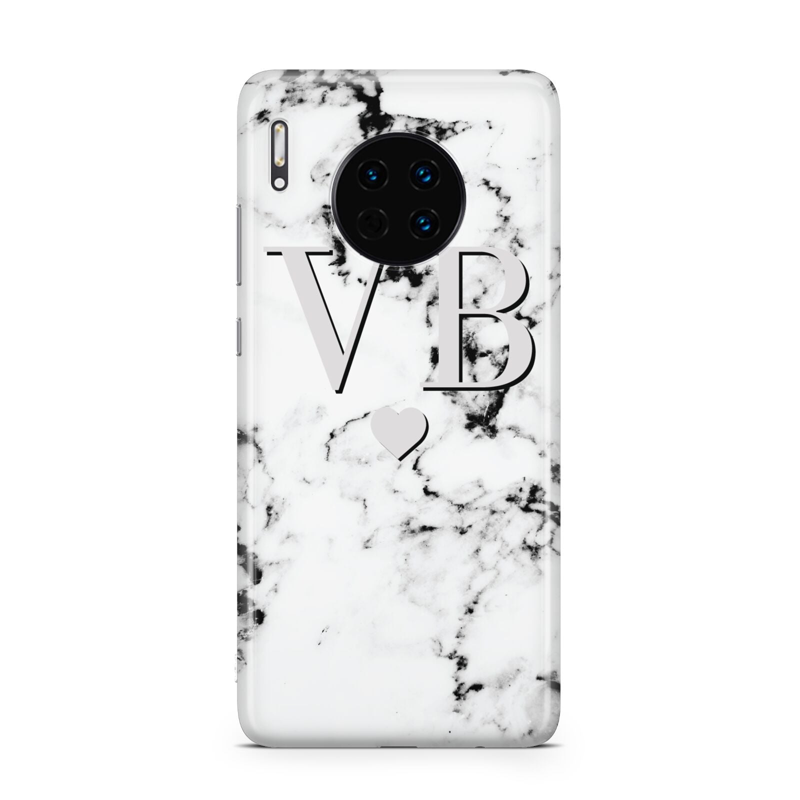 Personalised Grey Initialed Marble Heart Huawei Mate 30